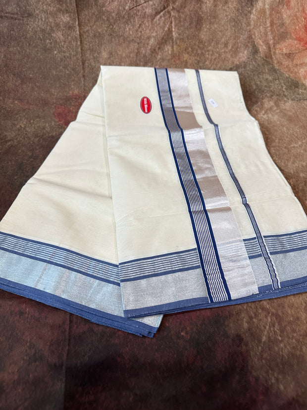 Set Saree with blue and silver border