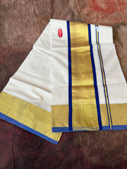 Set saree with blue and gold border