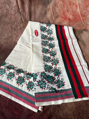 Set saree with Red and green border with floral print