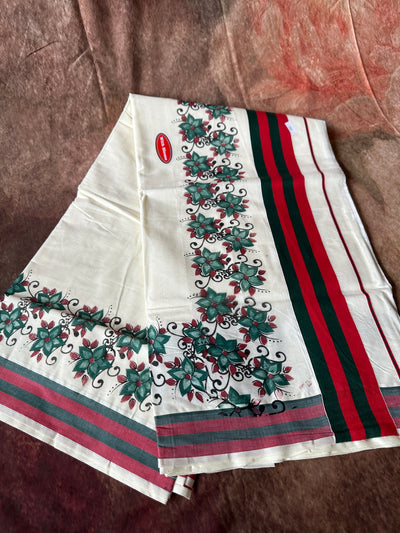 Set saree with Red and green border with floral print
