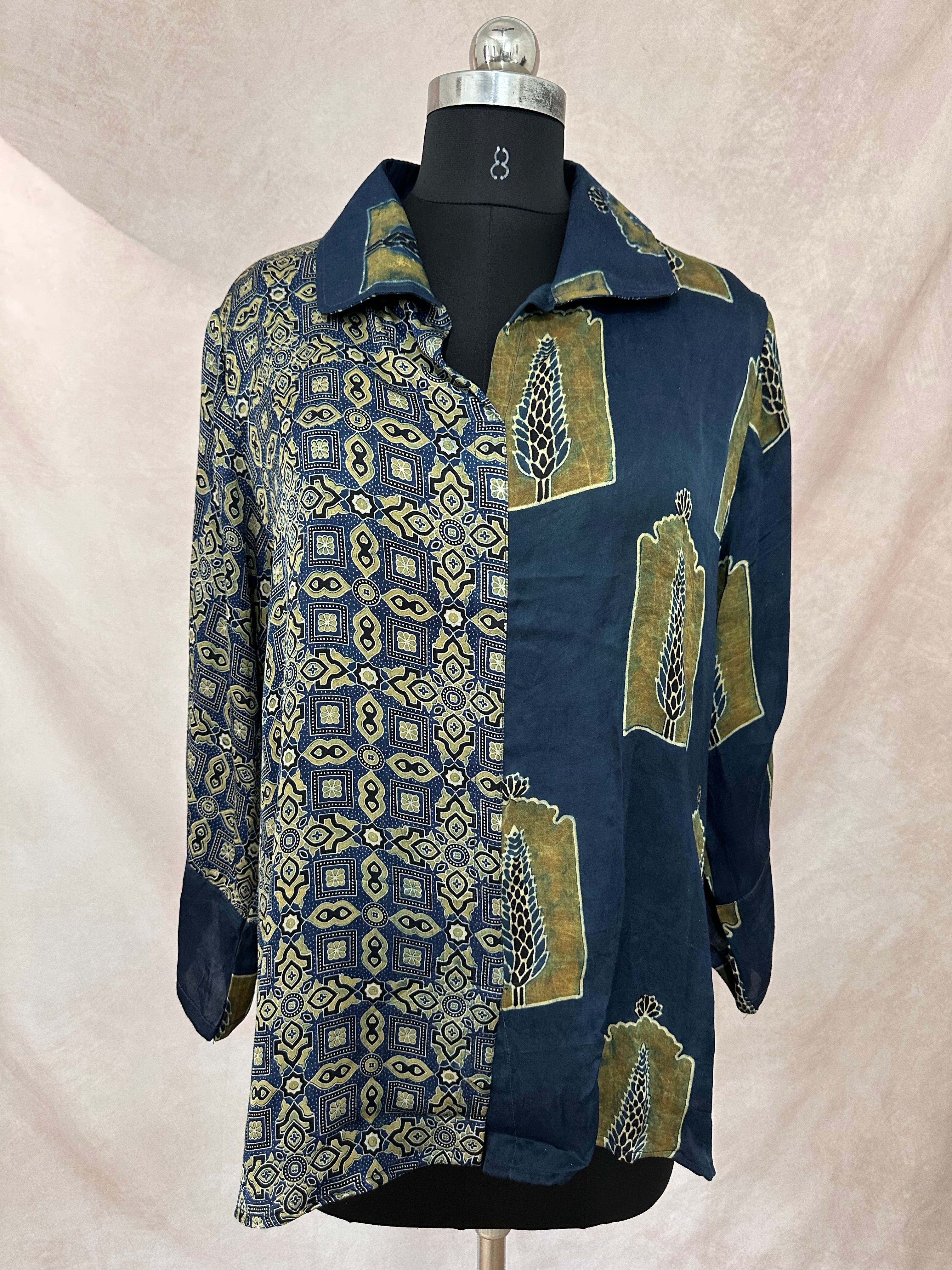 Pure Modal silk shirt with hand block print
