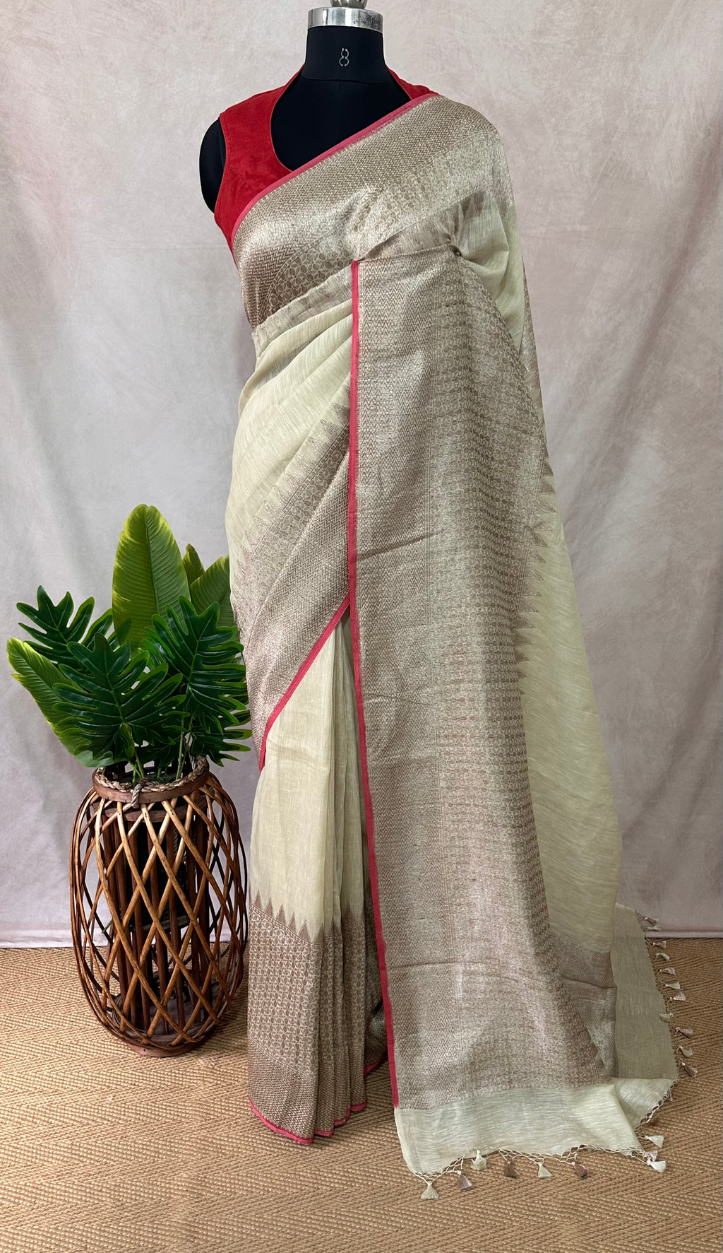 Linen banarsi saree with stitched blouse