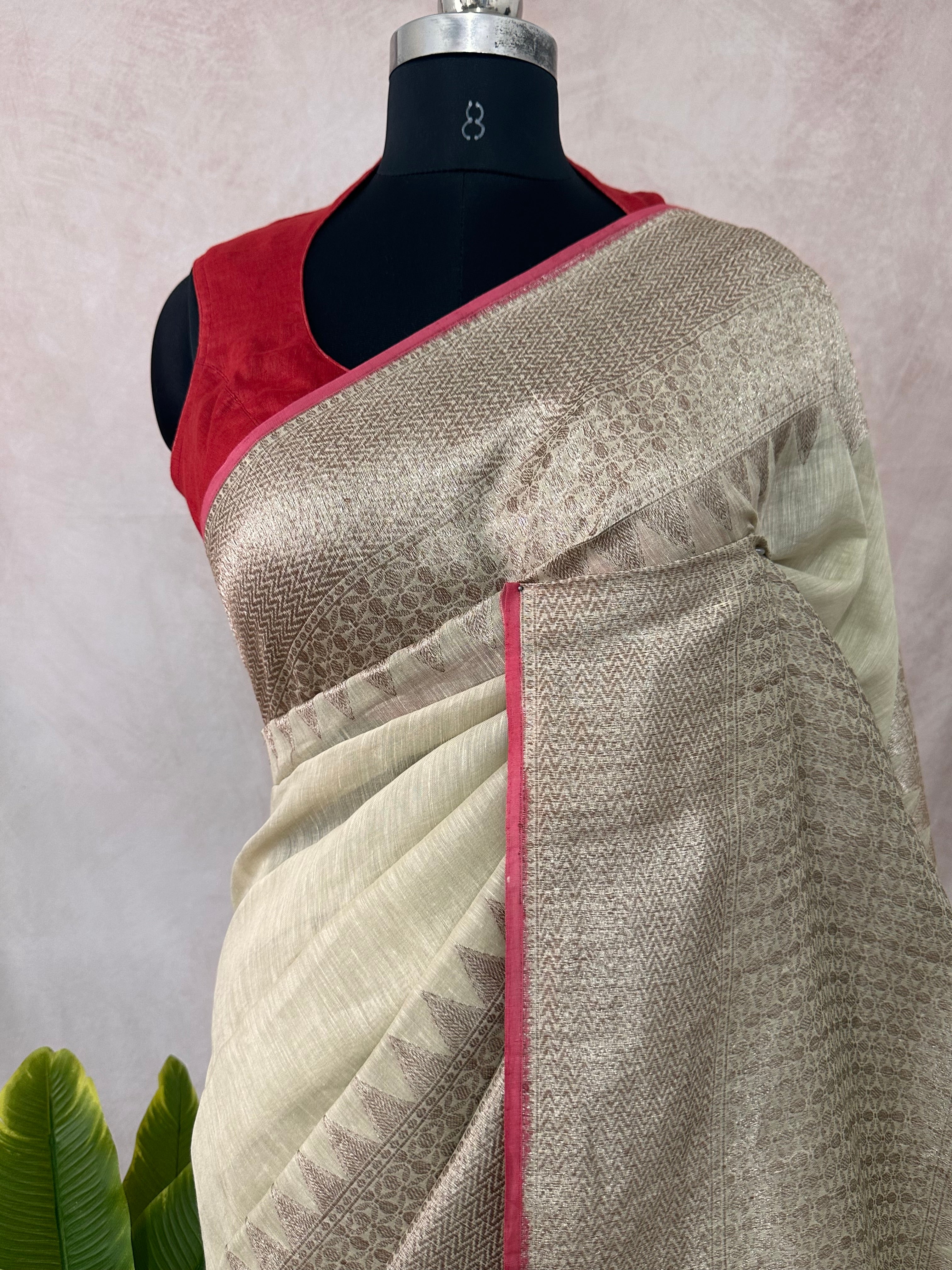 Linen banarsi saree with stitched blouse