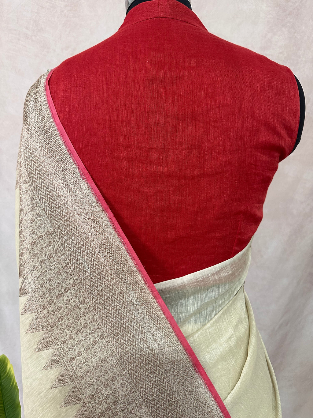 Linen banarsi saree with stitched blouse
