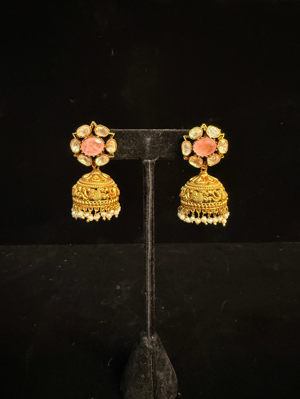 Light pink stone jhumka