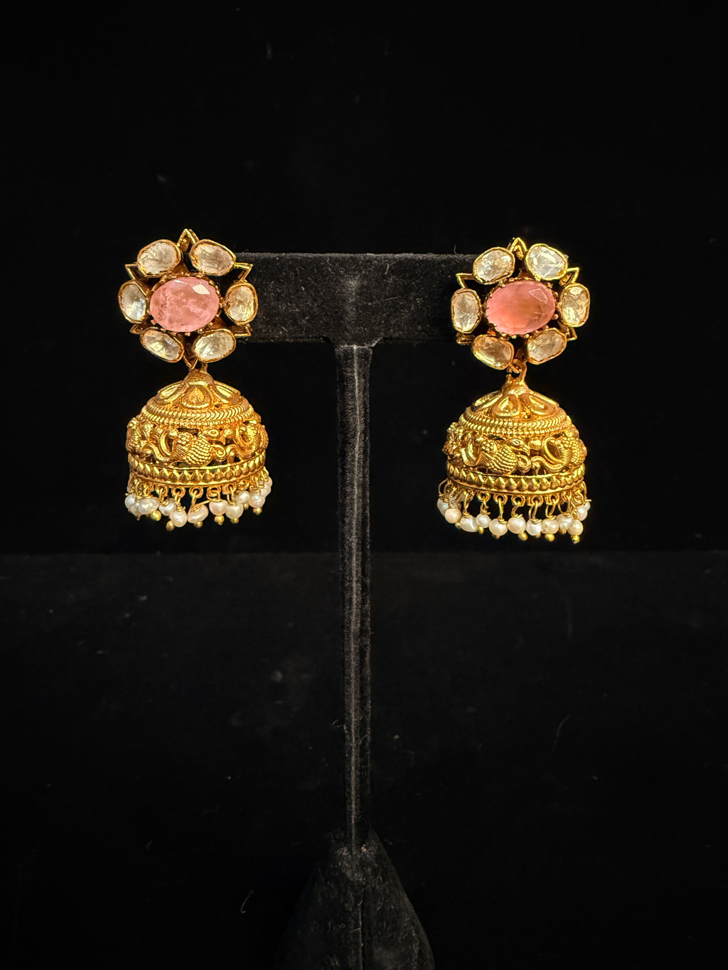 Light pink stone jhumka