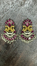 Dual tone Studs with ruby stone
