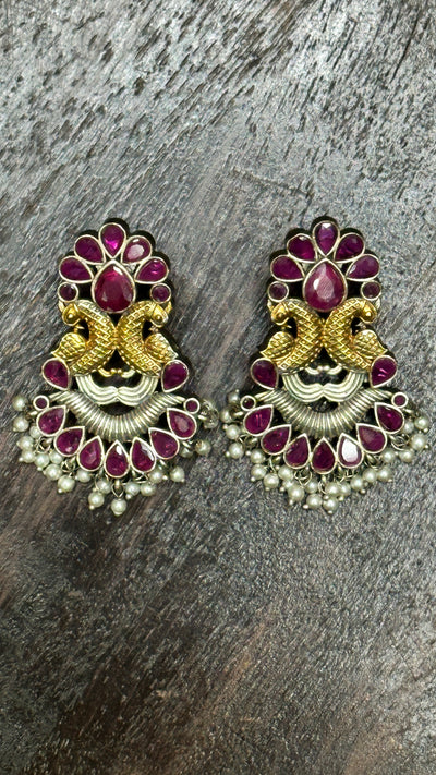 Dual tone Studs with ruby stone
