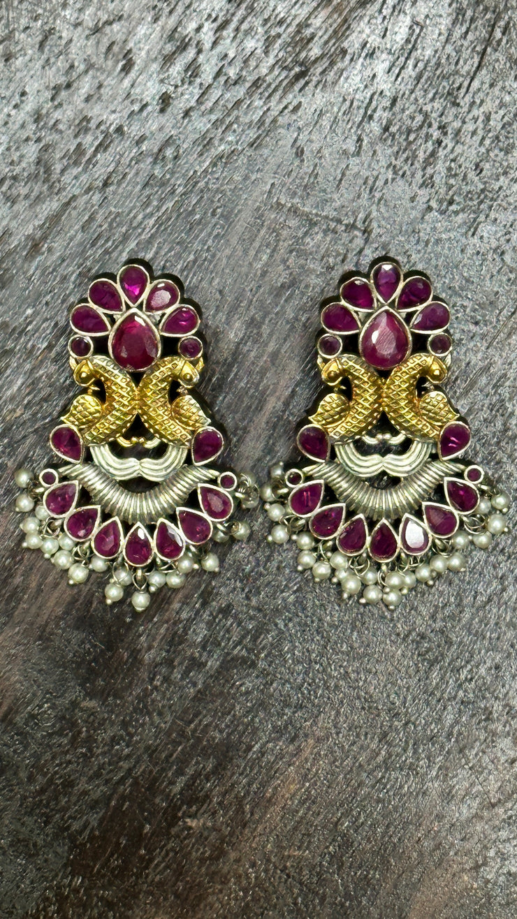 Dual tone Studs with ruby stone