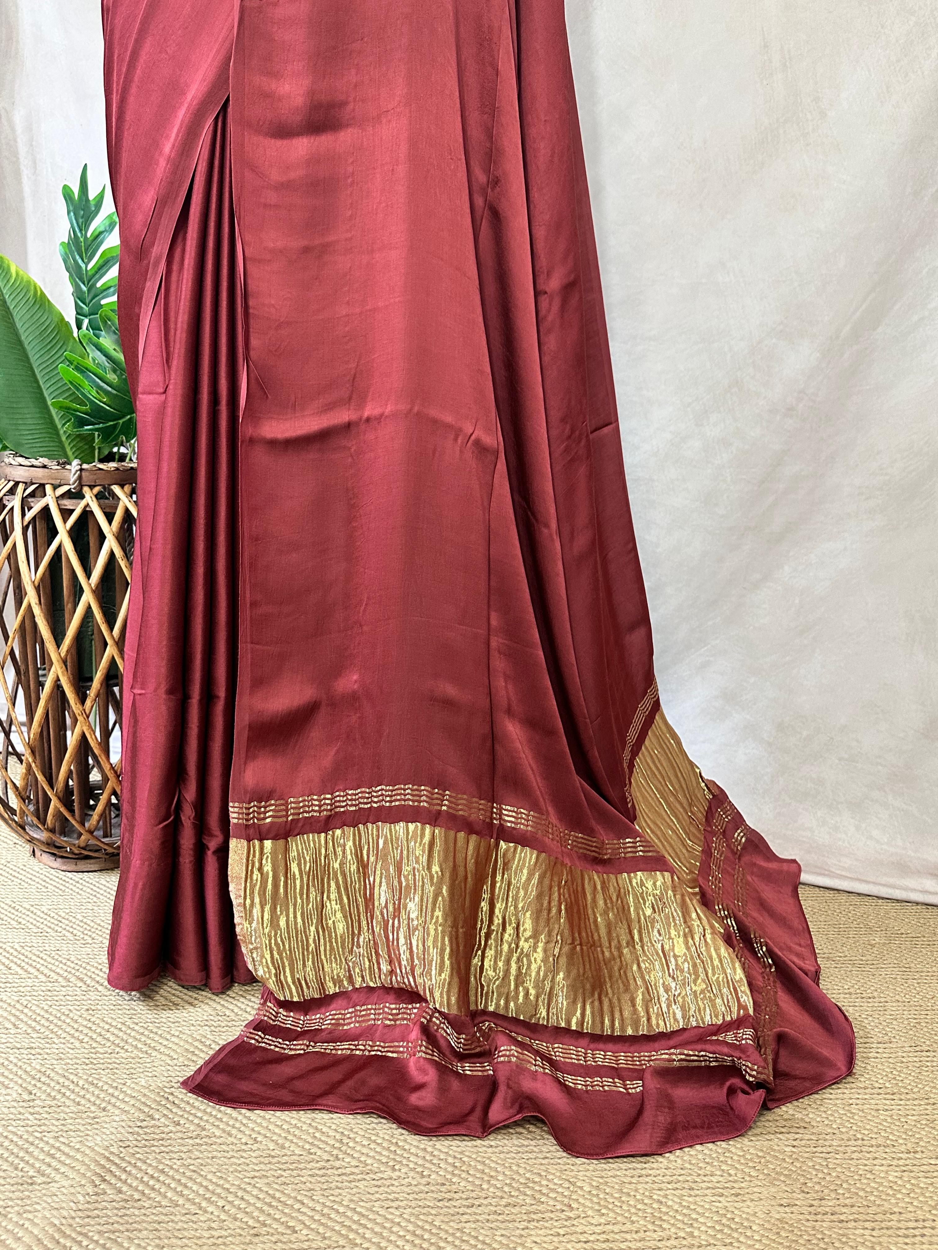 Maroon gajji silk saree with lagda patti pallu