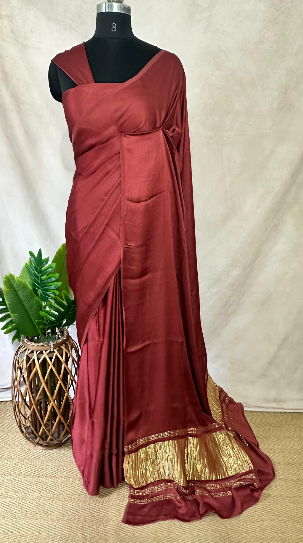 Maroon gajji silk saree with lagda patti pallu