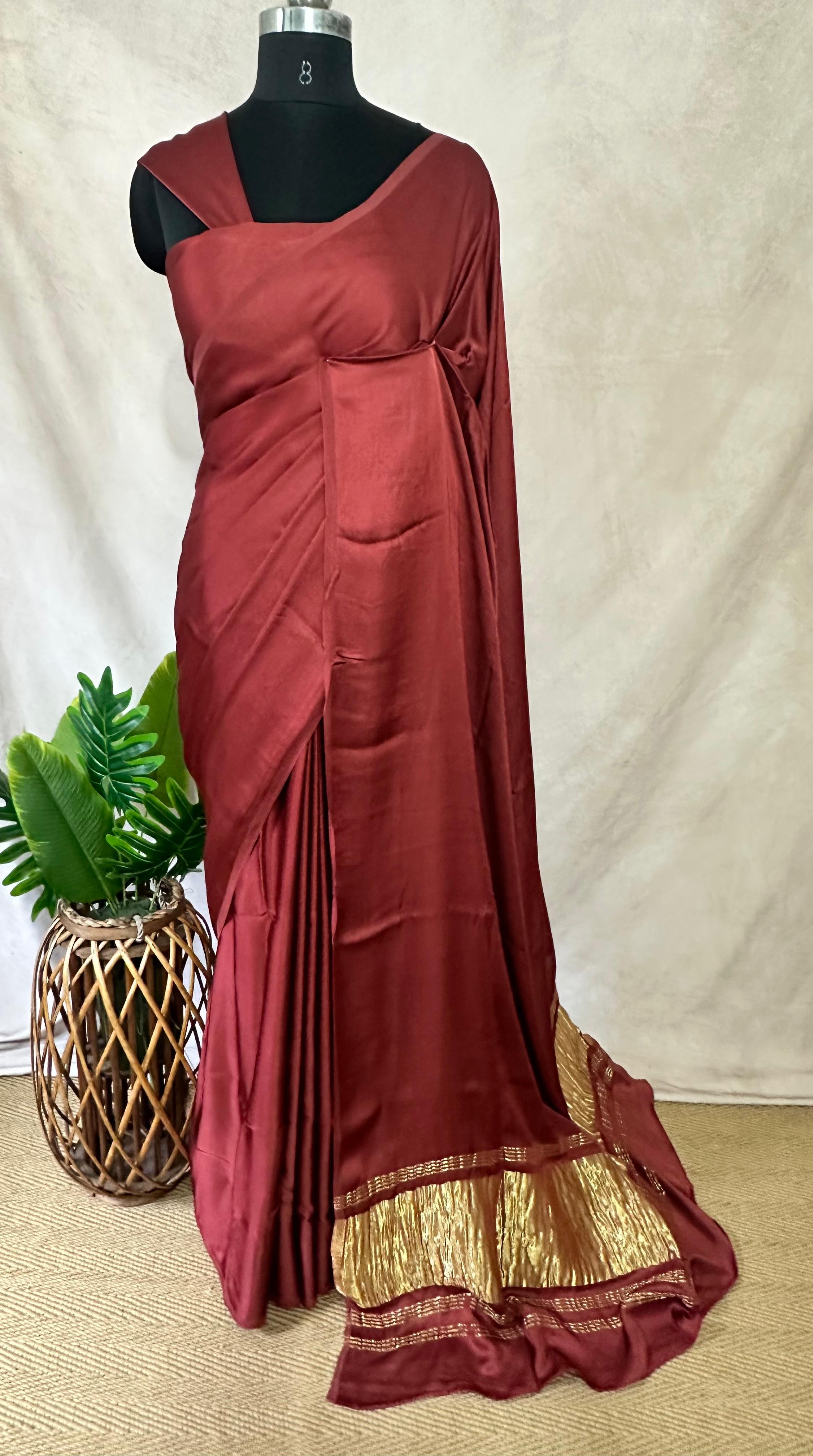Maroon gajji silk saree with lagda patti pallu