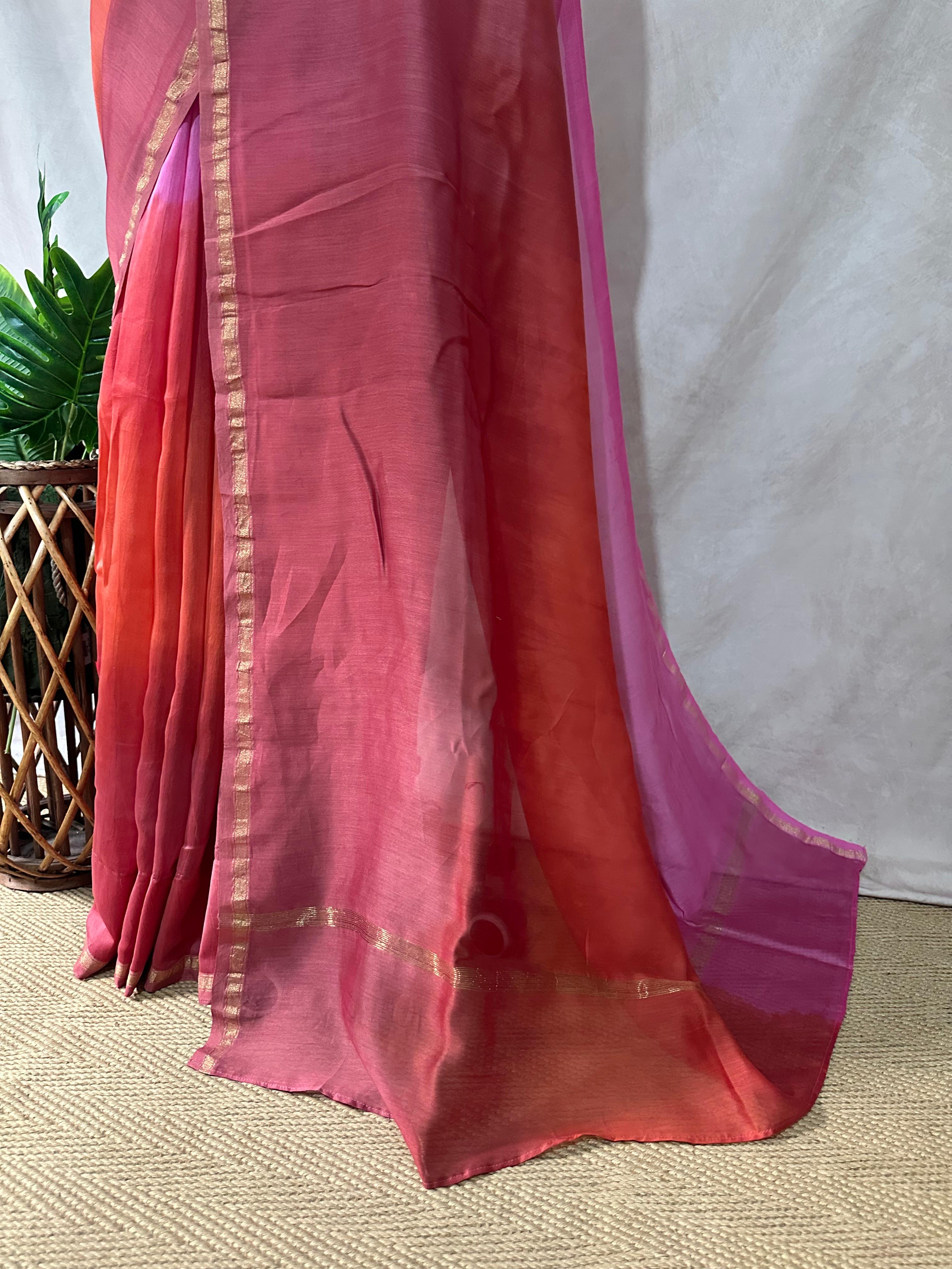 Chanderi cotton silk multi shaded saree, with BP