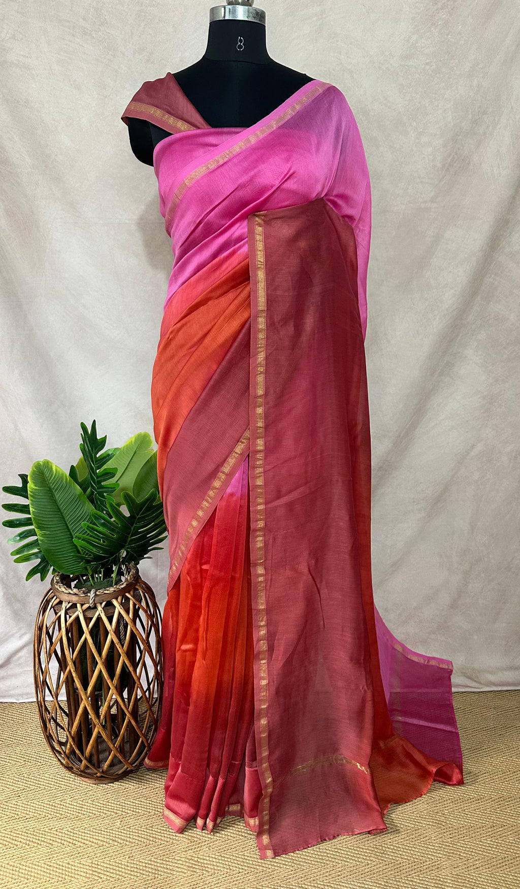 Chanderi cotton silk multi shaded saree, with BP