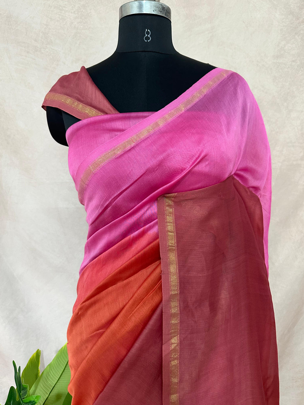 Chanderi cotton silk multi shaded saree, with BP