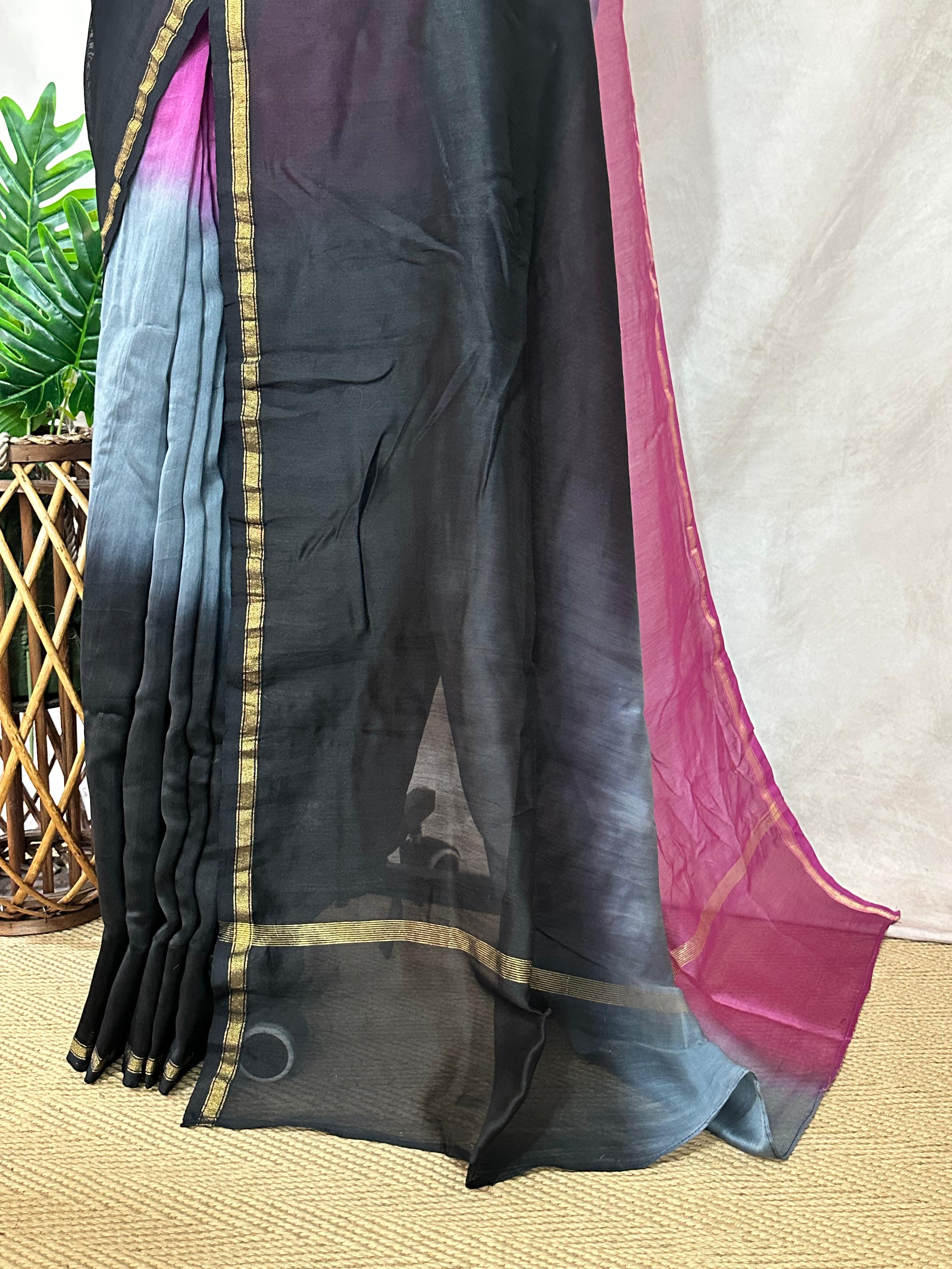 Chanderi cotton silk multi shaded saree, with BP