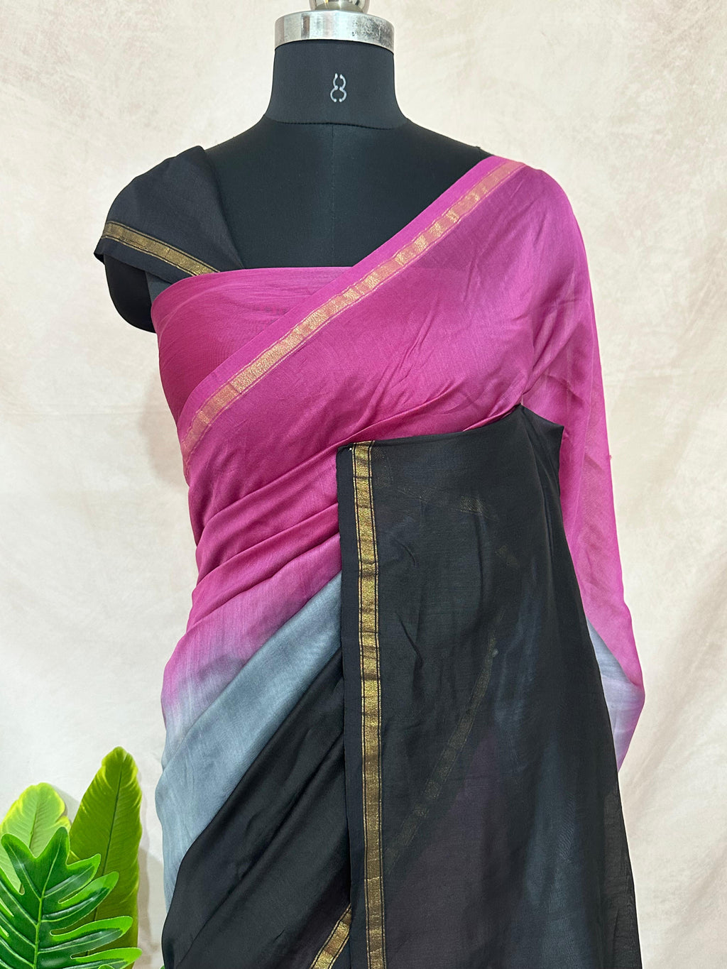 Chanderi cotton silk multi shaded saree, with BP
