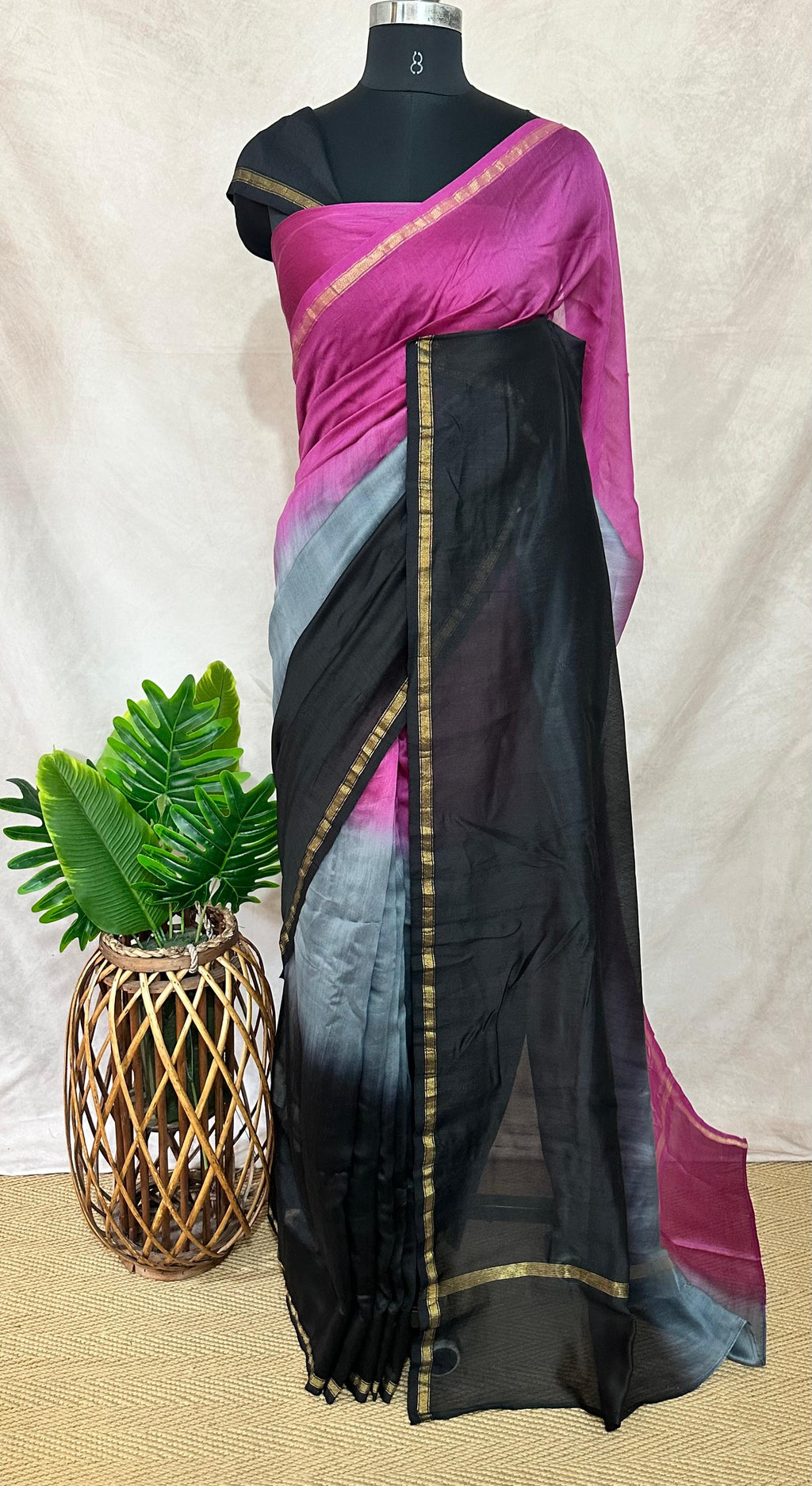 Chanderi cotton silk multi shaded saree, with BP