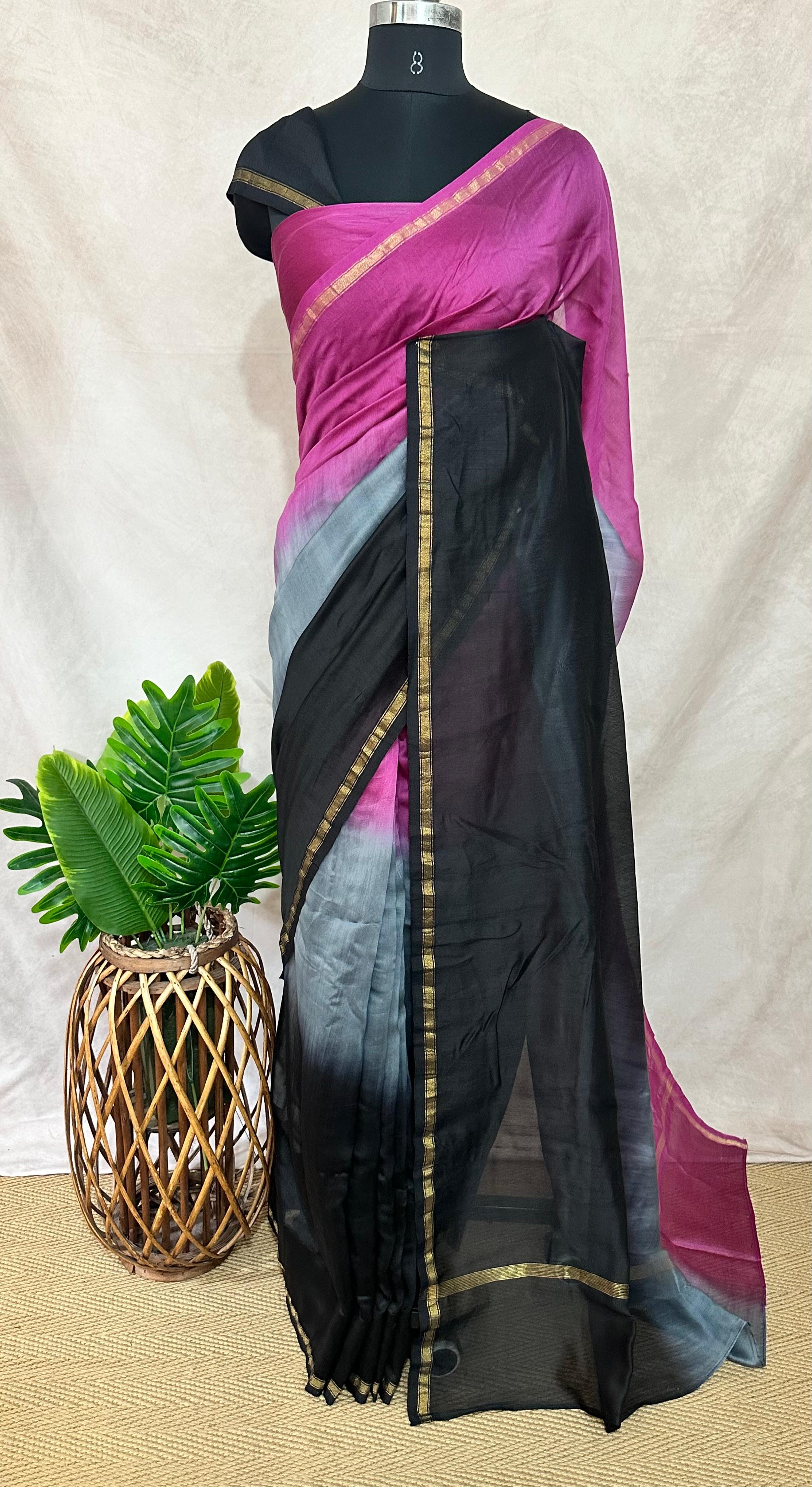 Chanderi cotton silk multi shaded saree, with BP