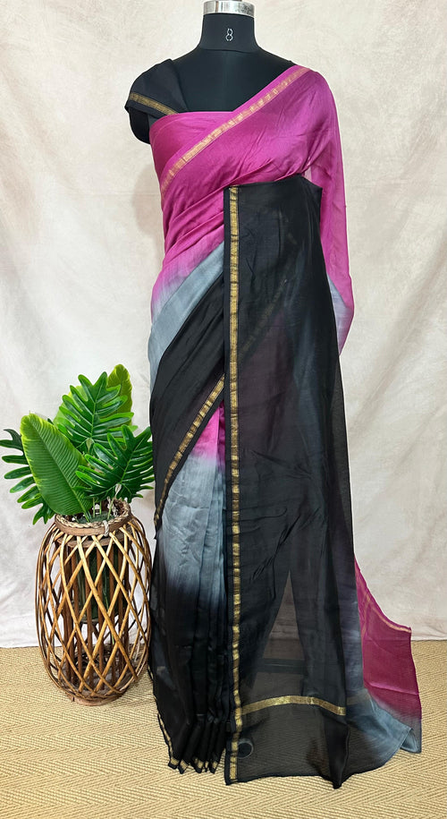 Chanderi cotton silk multi shaded saree, with BP