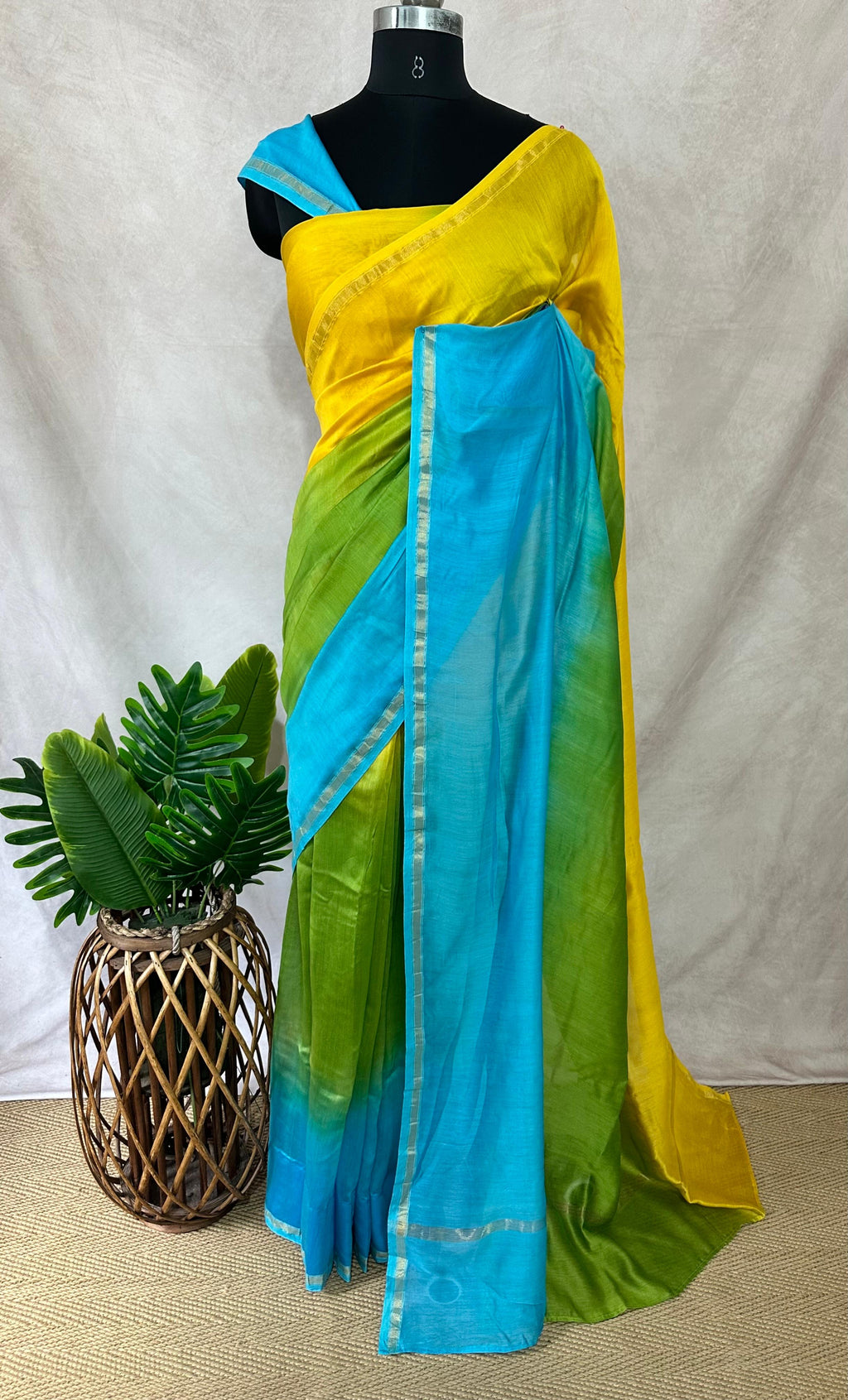 Chanderi cotton silk multi shaded saree, with BP