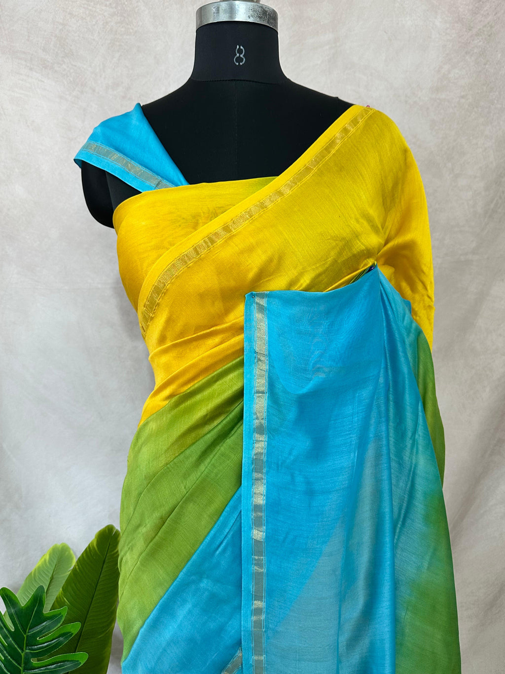 Chanderi cotton silk multi shaded saree, with BP