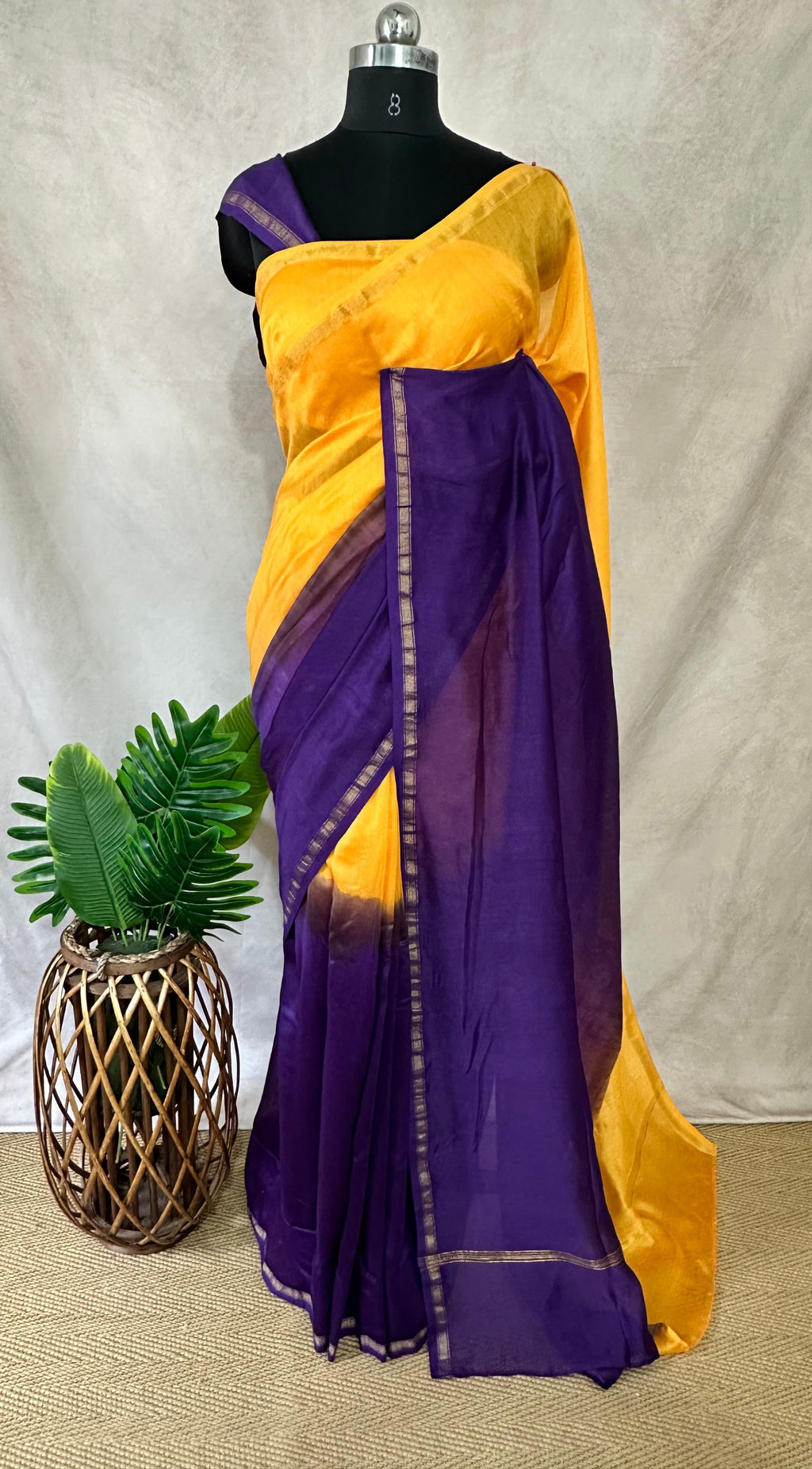 Chanderi cotton silk multi shaded saree, with BP