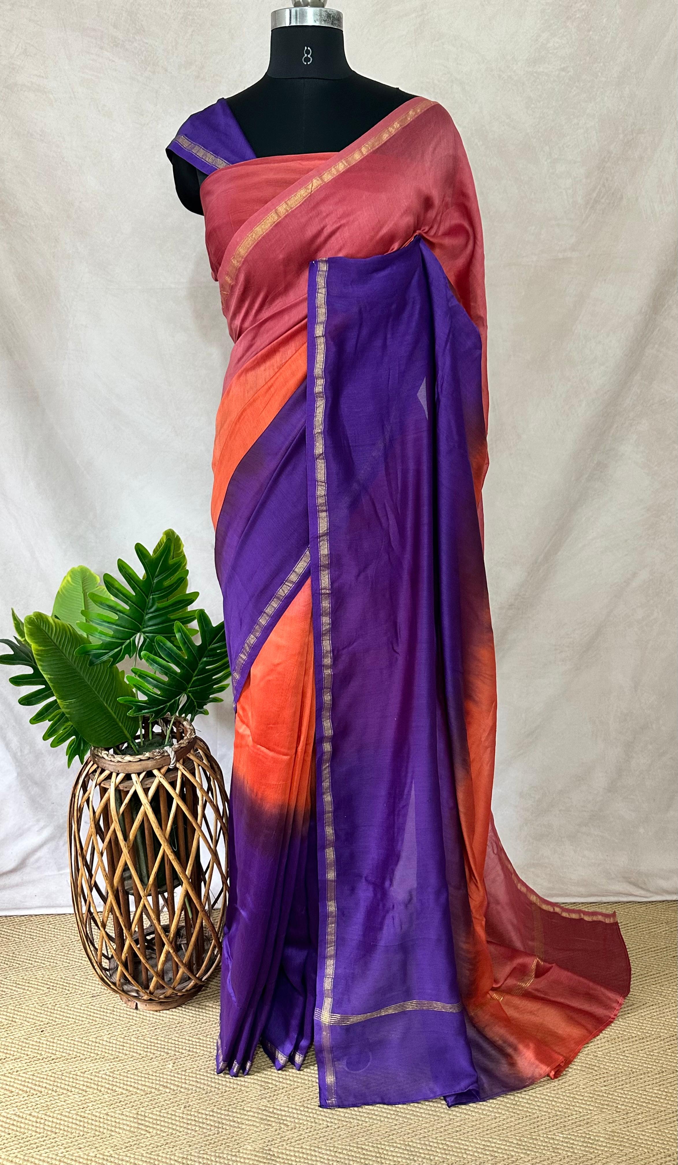 Chanderi cotton silk multi shaded saree, with BP