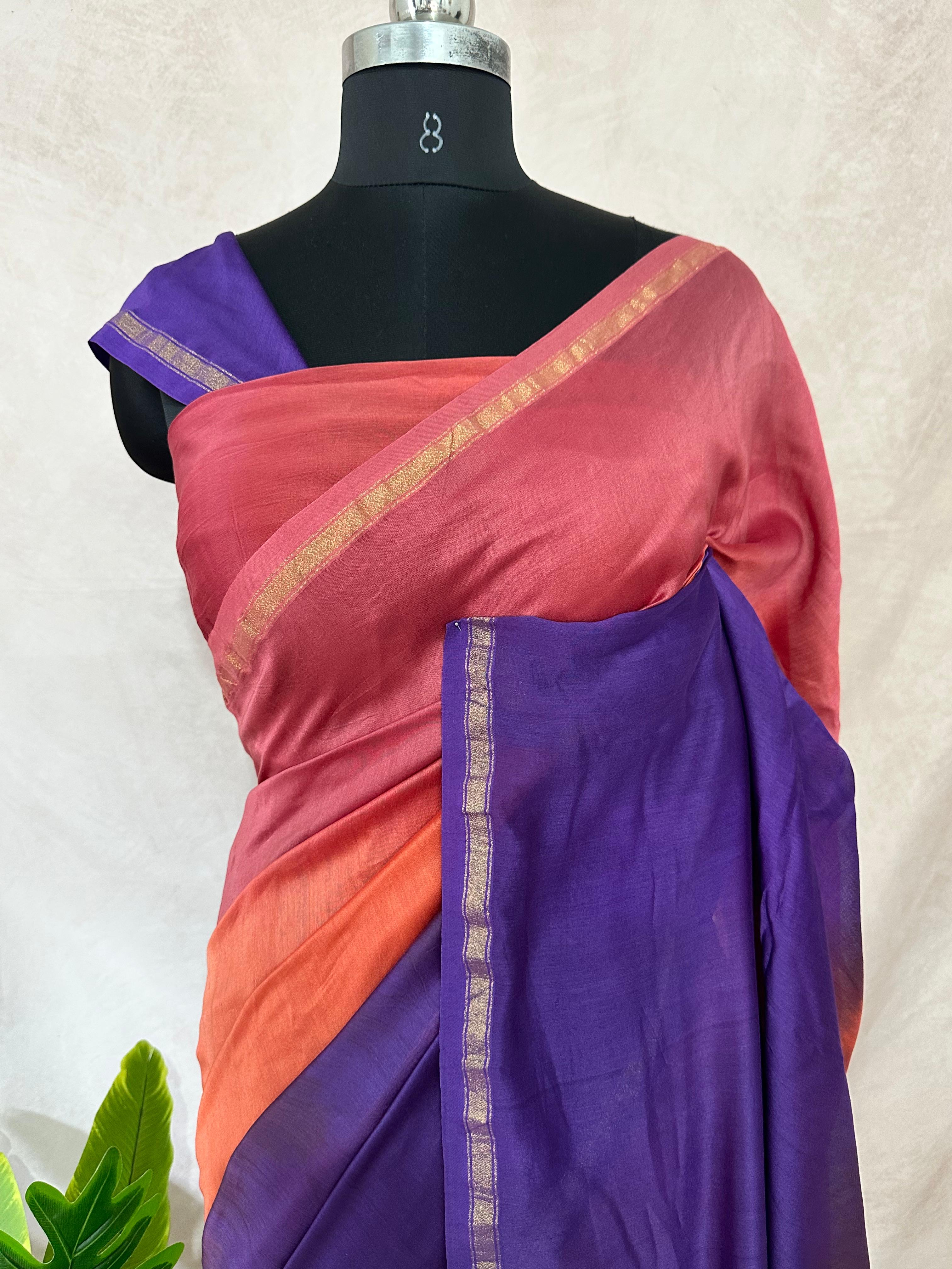 Chanderi cotton silk multi shaded saree, with BP