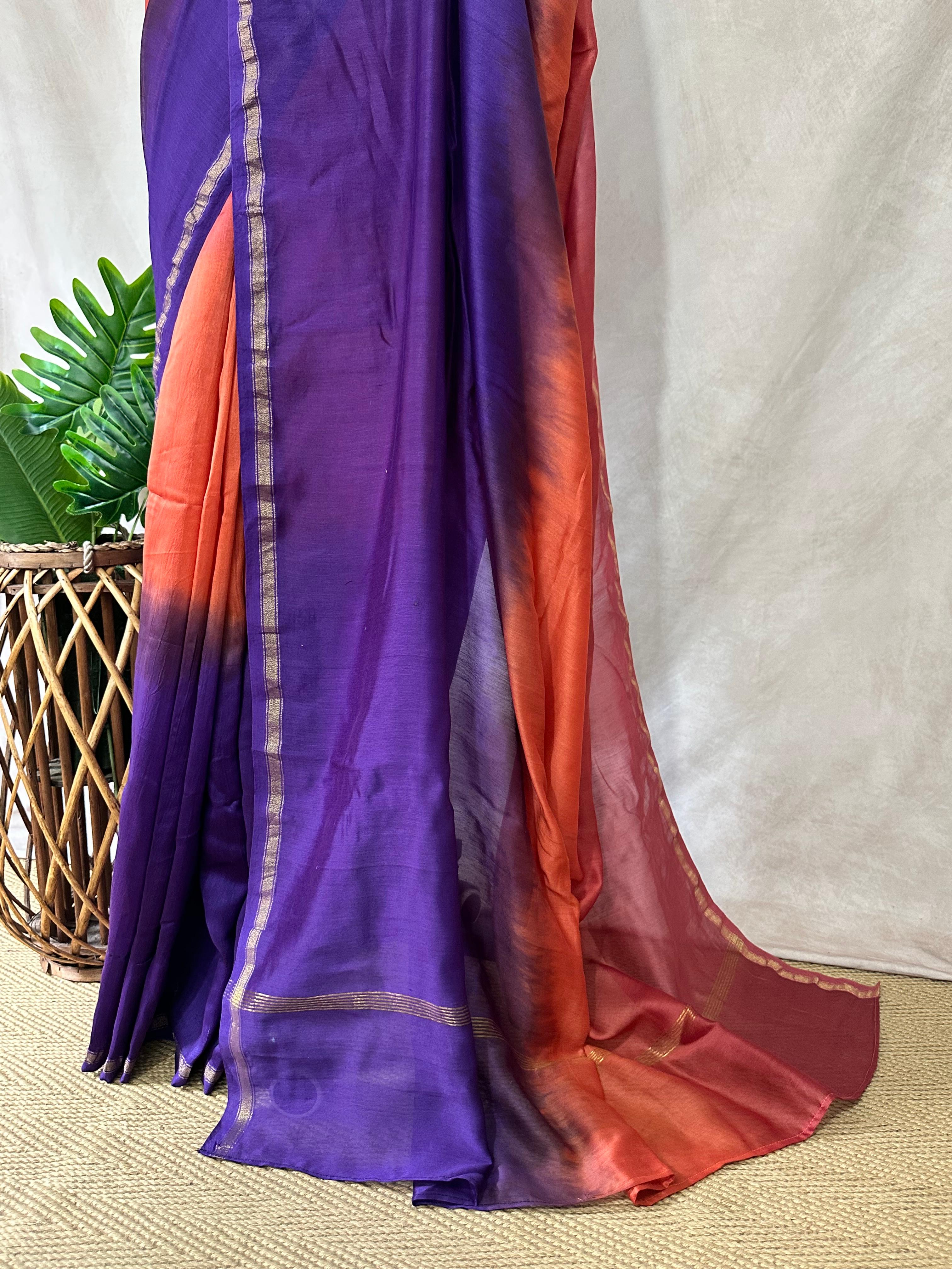 Chanderi cotton silk multi shaded saree, with BP