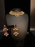 Multi color jadau kundan necklace with earring