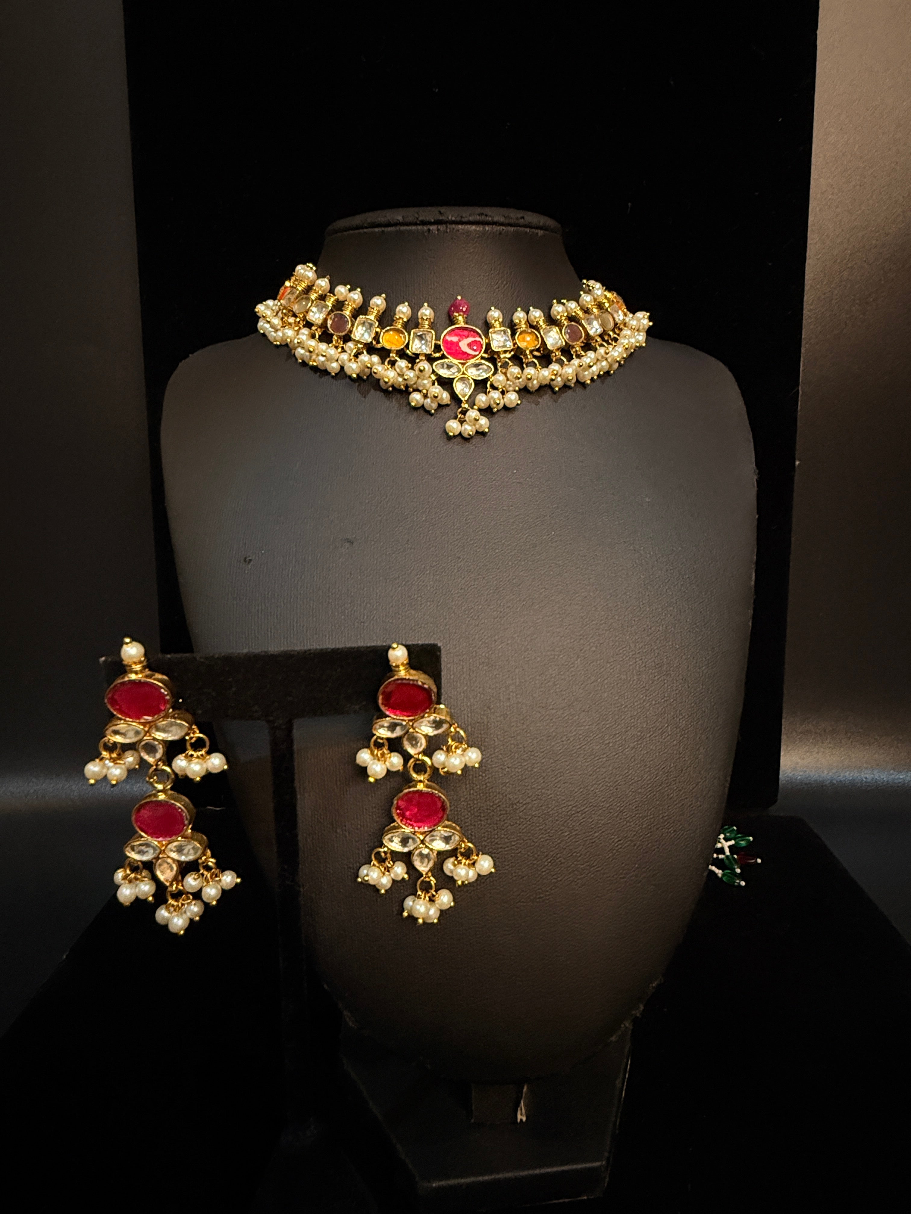 Multi color jadau kundan necklace with earring