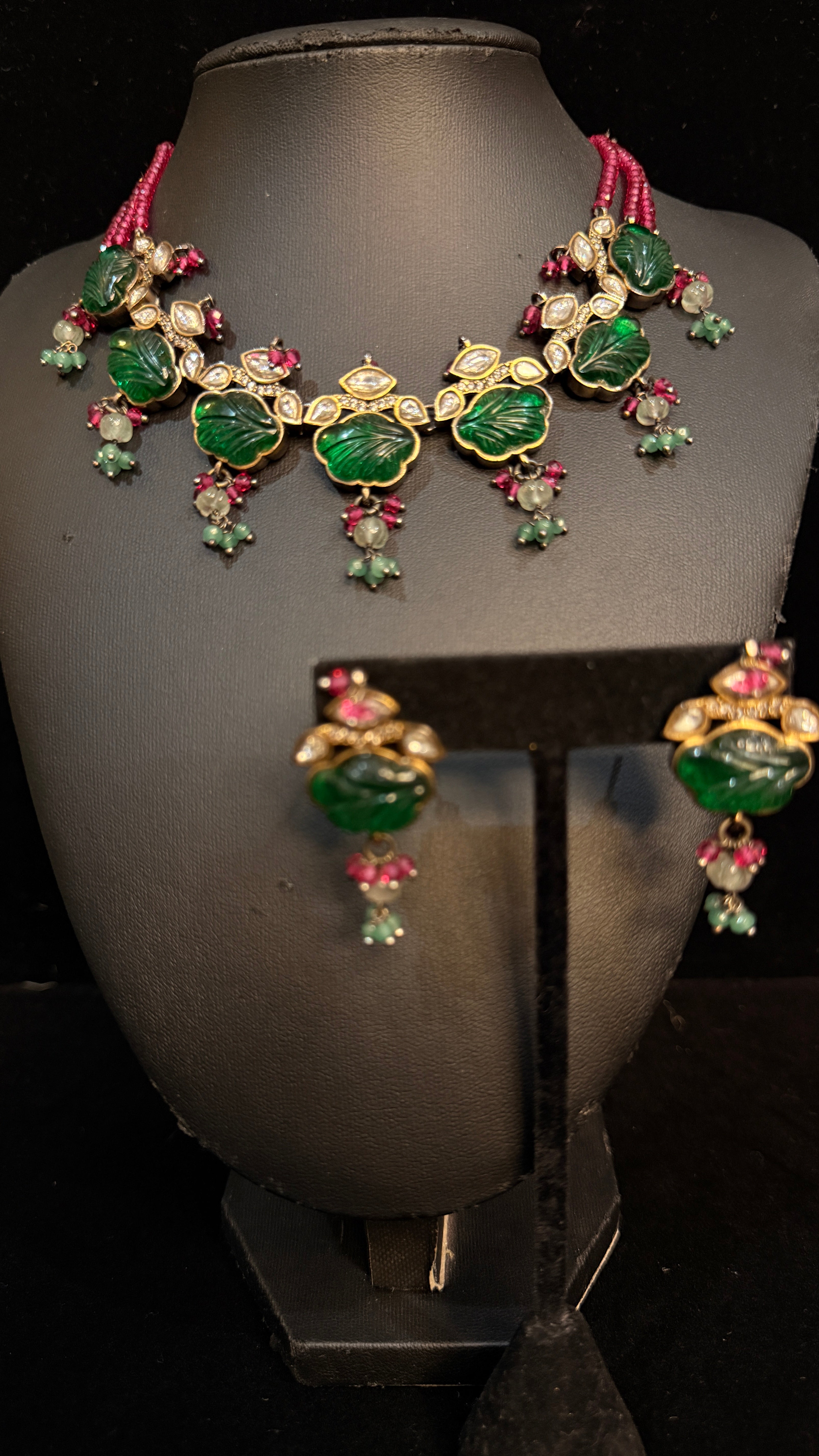 emrald stone designer necklace with earring