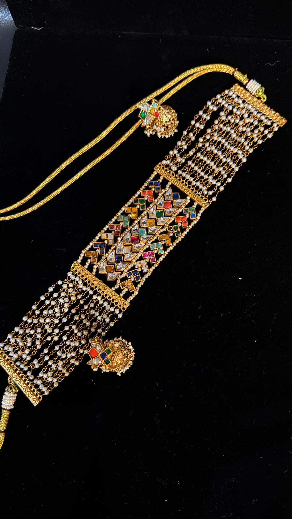 Multi color jadau kundan choker with earring