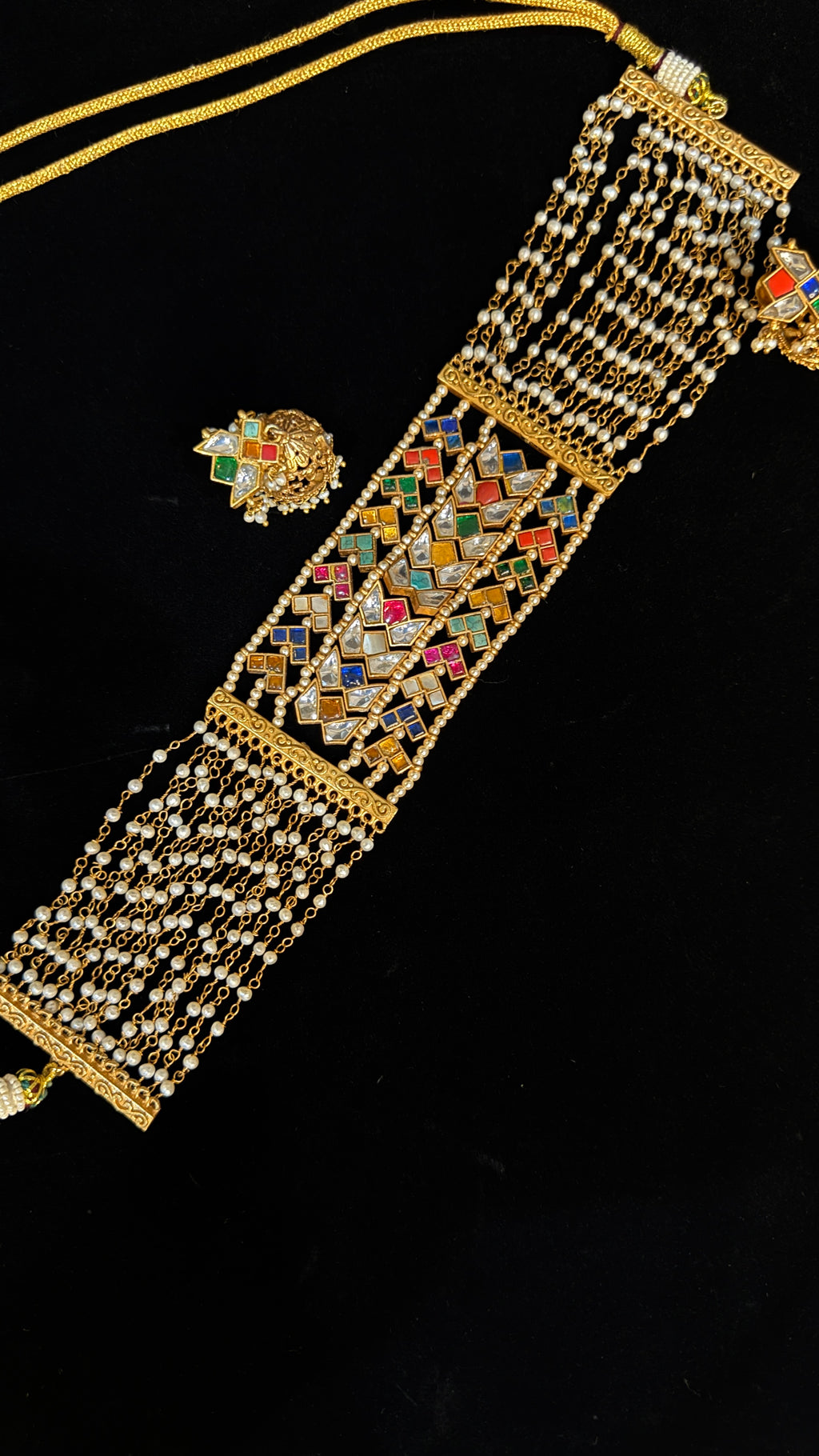 Multi color jadau kundan choker with earring