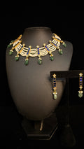 Pearl and blue color jadu kundan necklace with earring