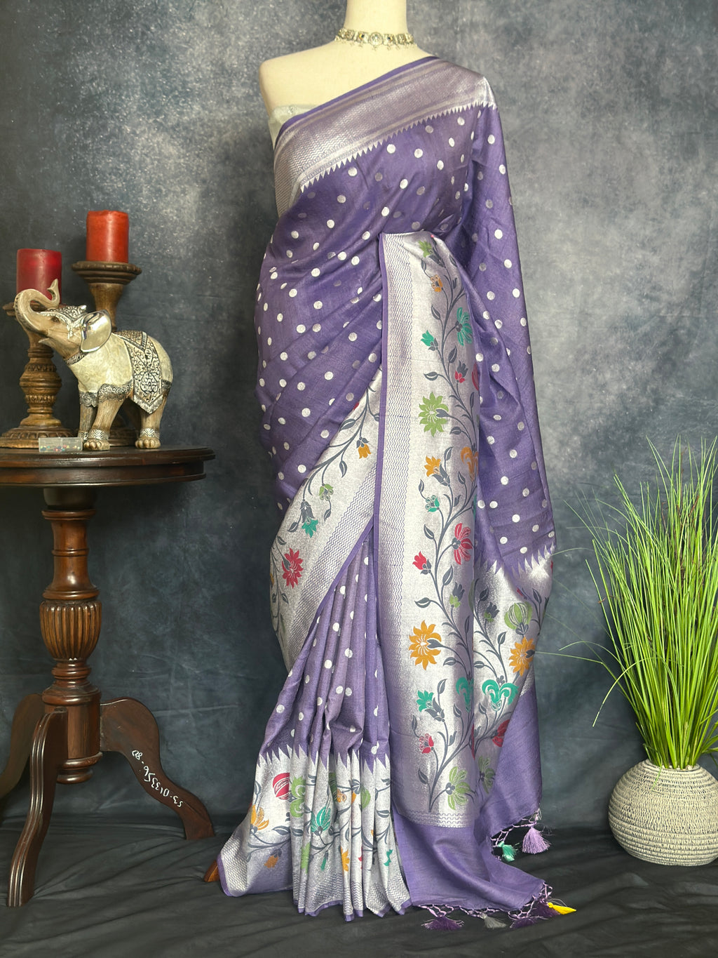 Pure Tussar Georgette Hand Loom Banarsi Saree With Paithani Border and Stitched Blouse