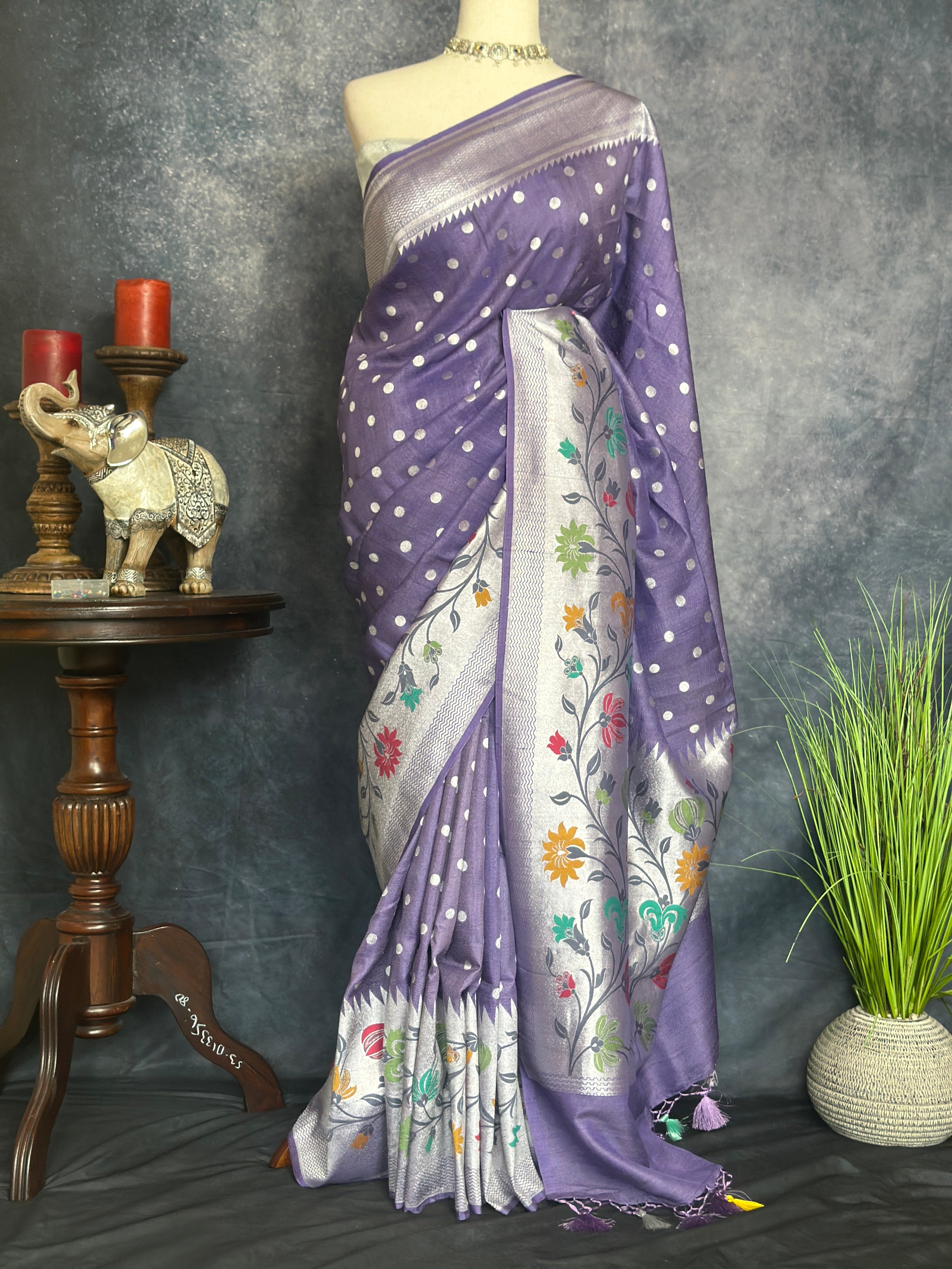 Pure Tussar Georgette Hand Loom Banarsi Saree With Paithani Border and Stitched Blouse