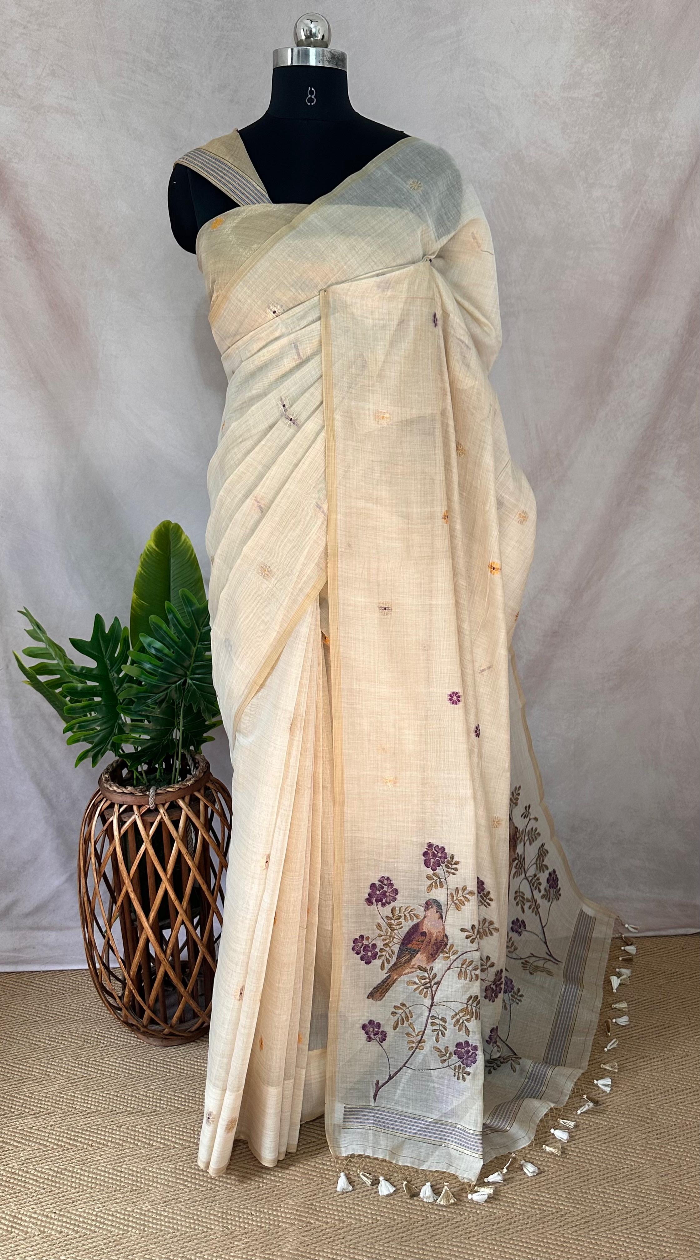 Chanderri cotton saree weaved pallu, no BP