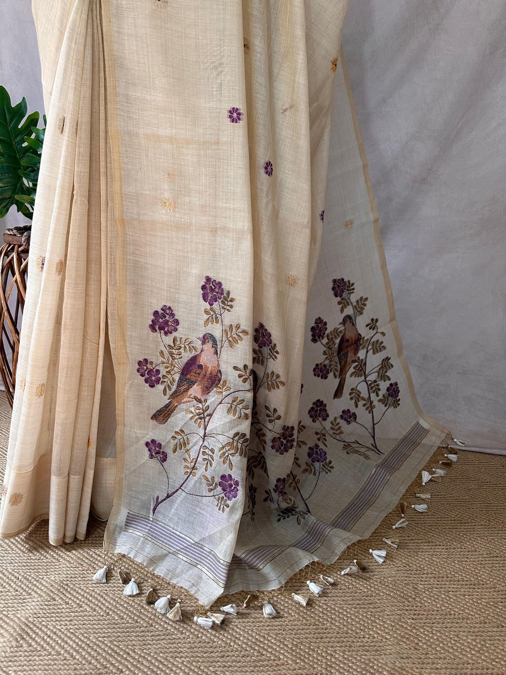 Chanderri cotton saree weaved pallu, no BP