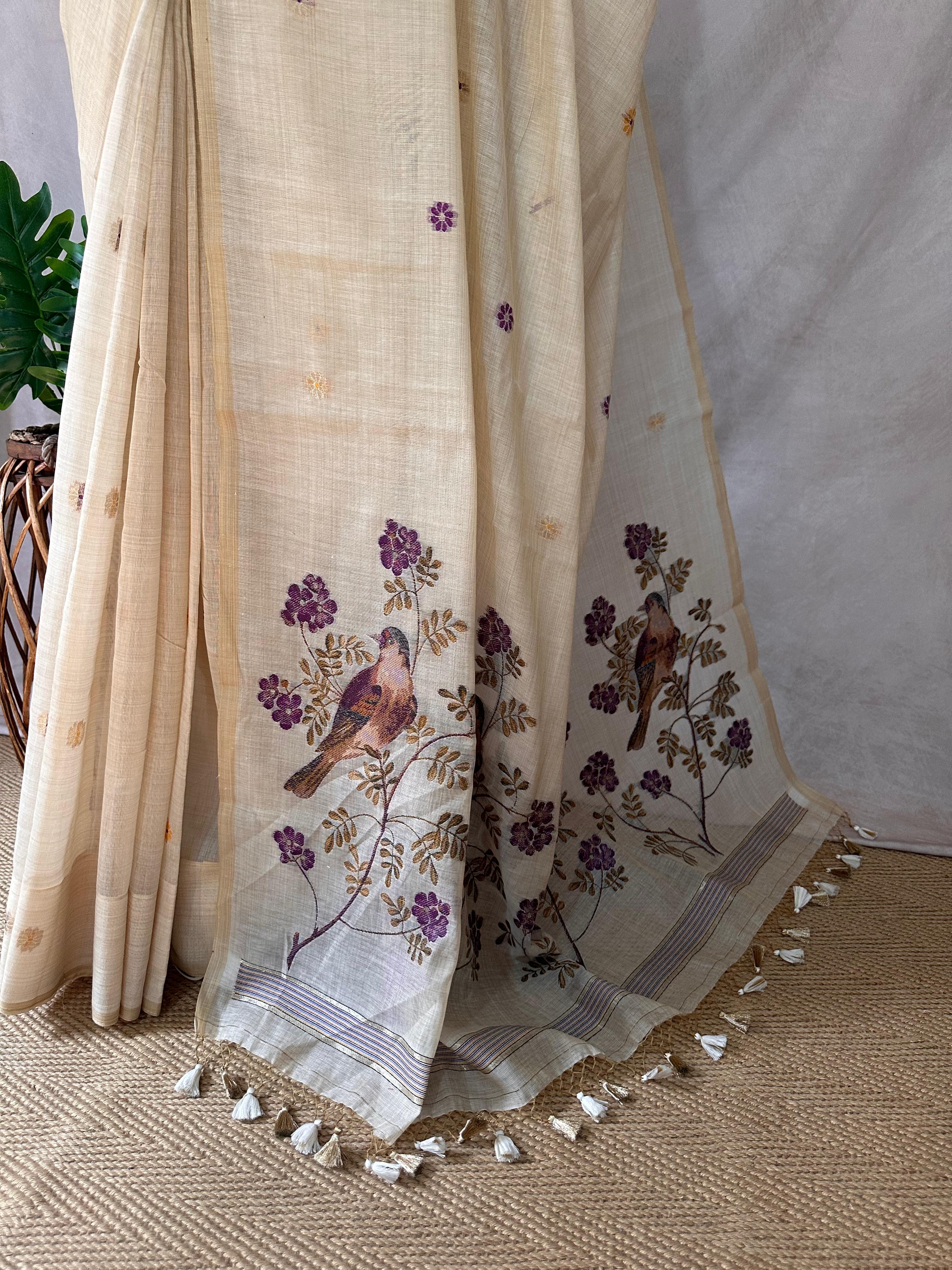 Chanderri cotton saree weaved pallu, no BP