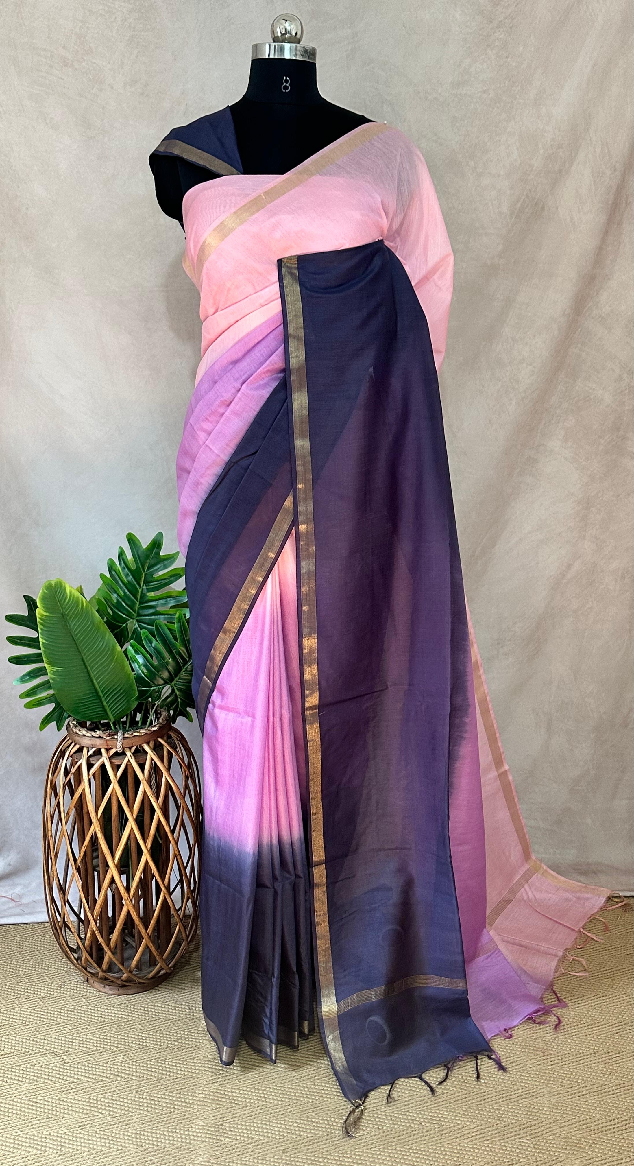 Chanderi cotton saree in ombre color