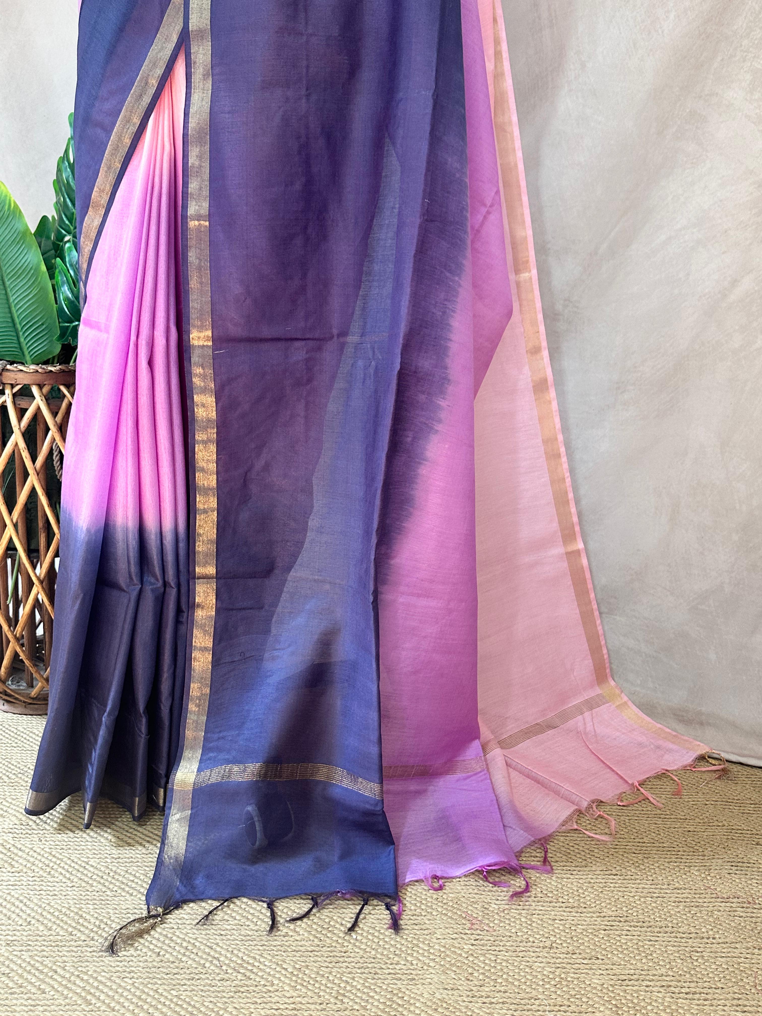 Chanderi cotton saree in ombre color