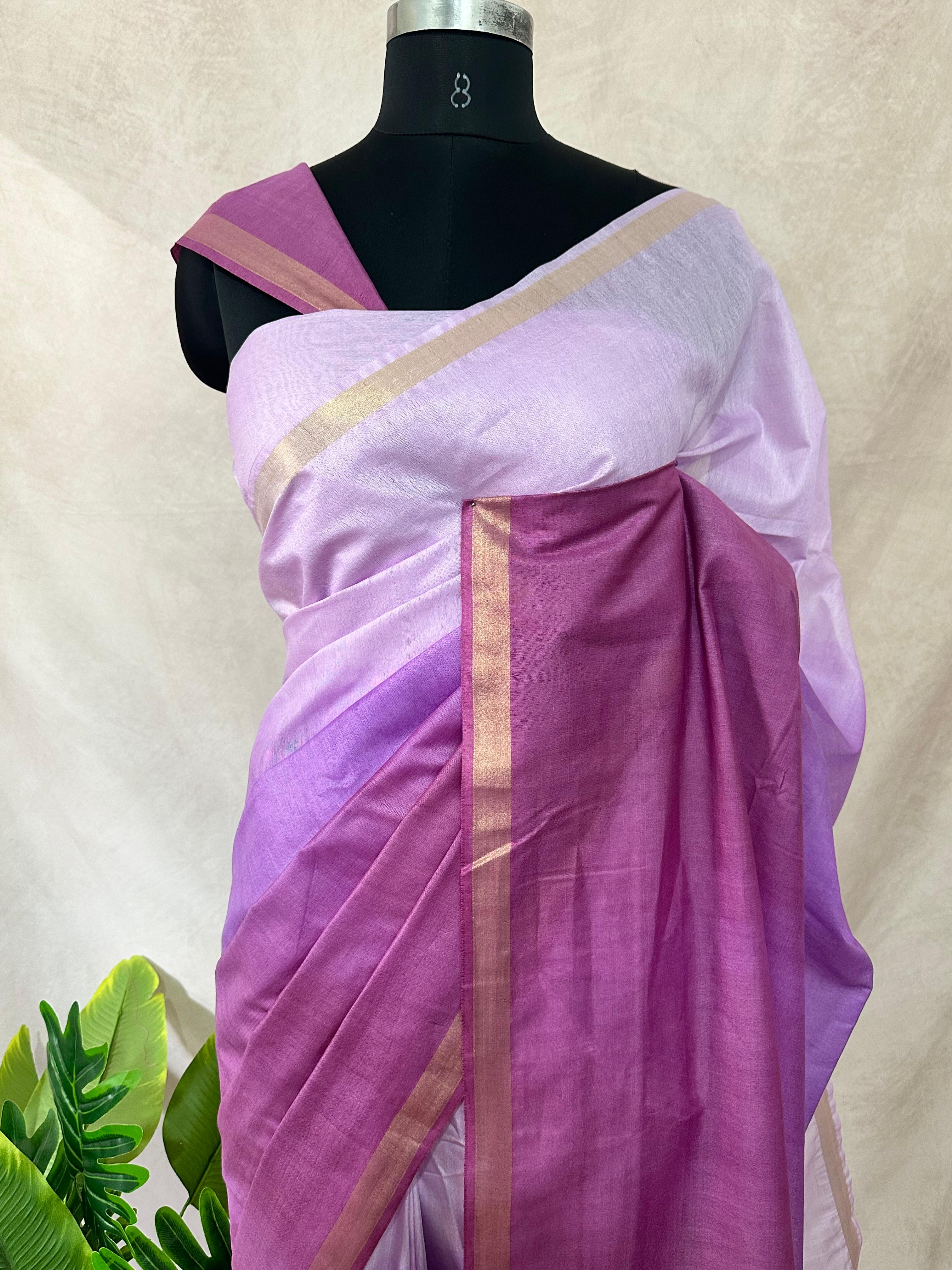 Chanderi cotton saree in ombre color