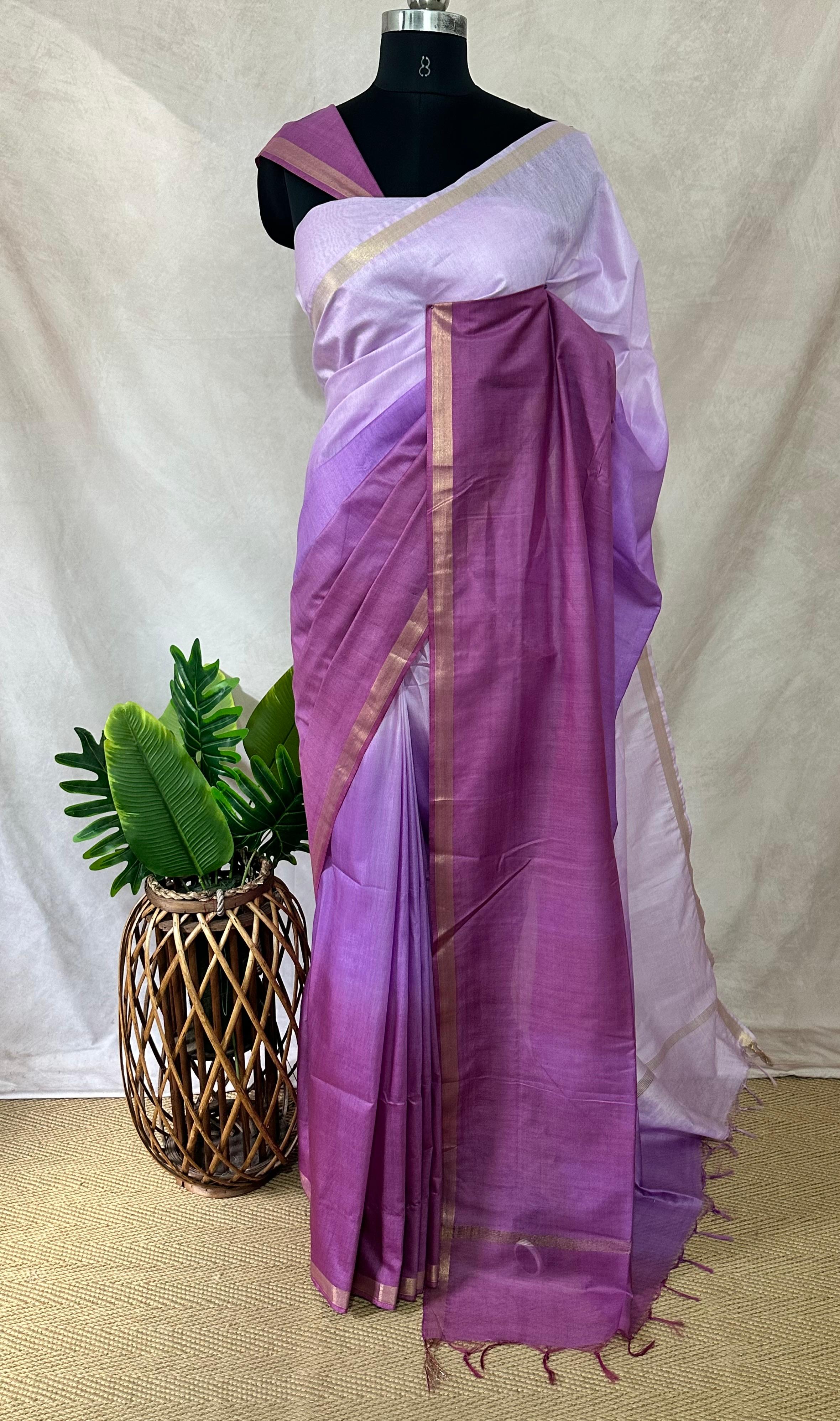 Chanderi cotton saree in ombre color