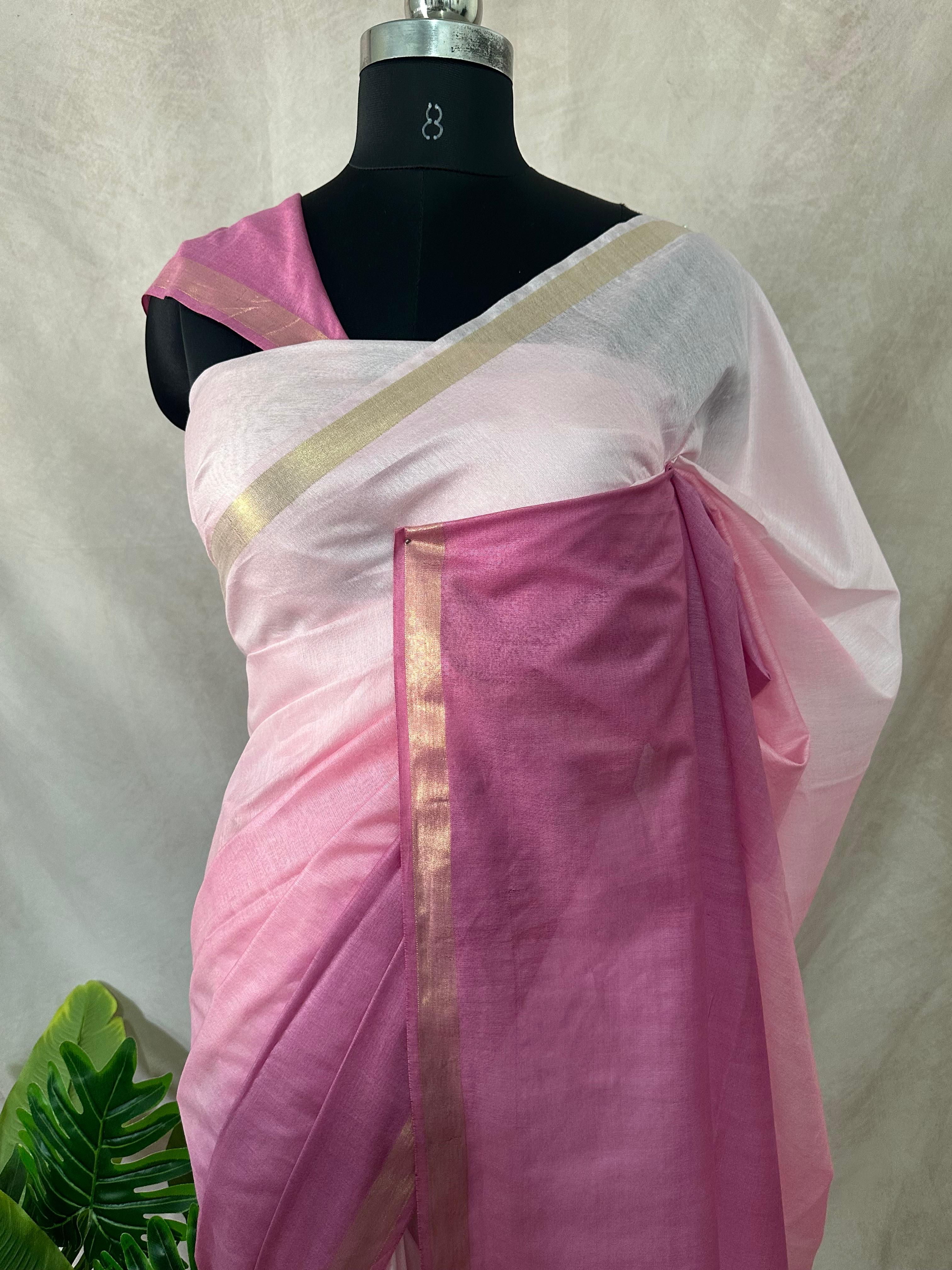 Chanderi cotton saree in ombre color