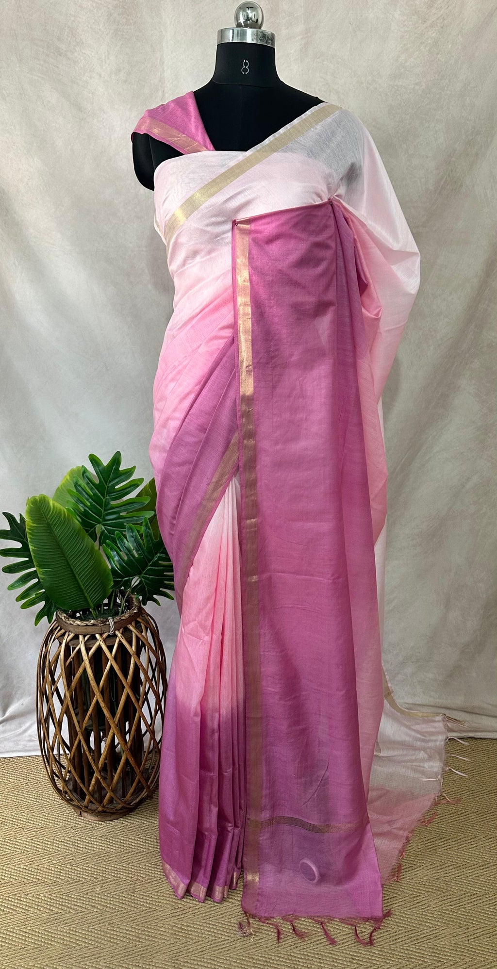 Chanderi cotton saree in ombre color