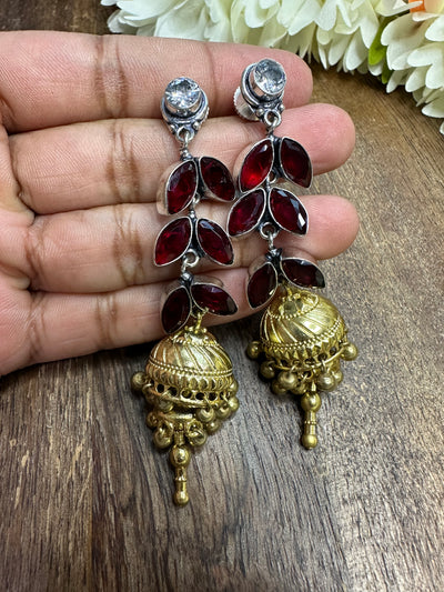 Dual tone jhumka with red stone