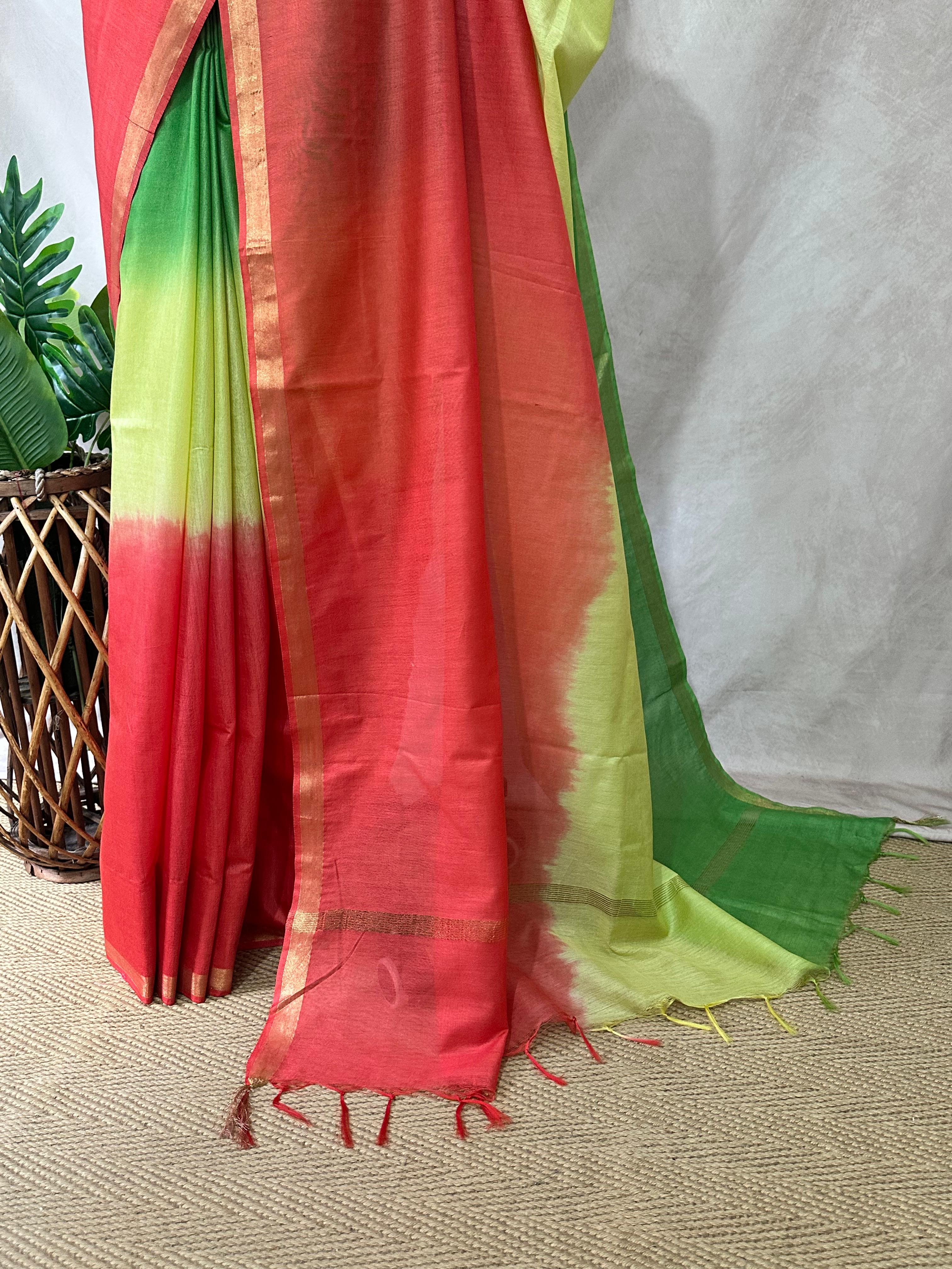 Chanderi cotton saree in ombre color