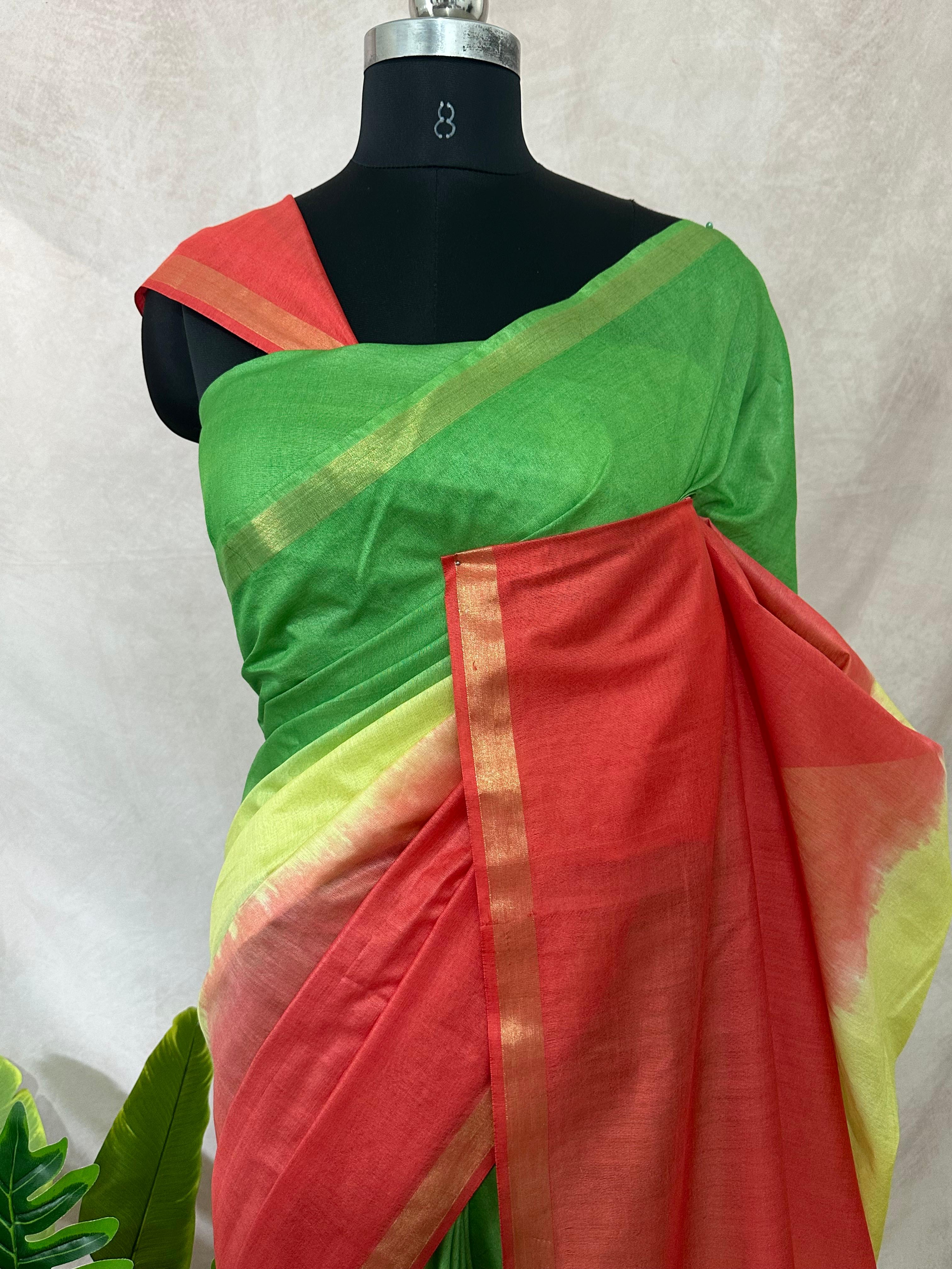 Chanderi cotton saree in ombre color